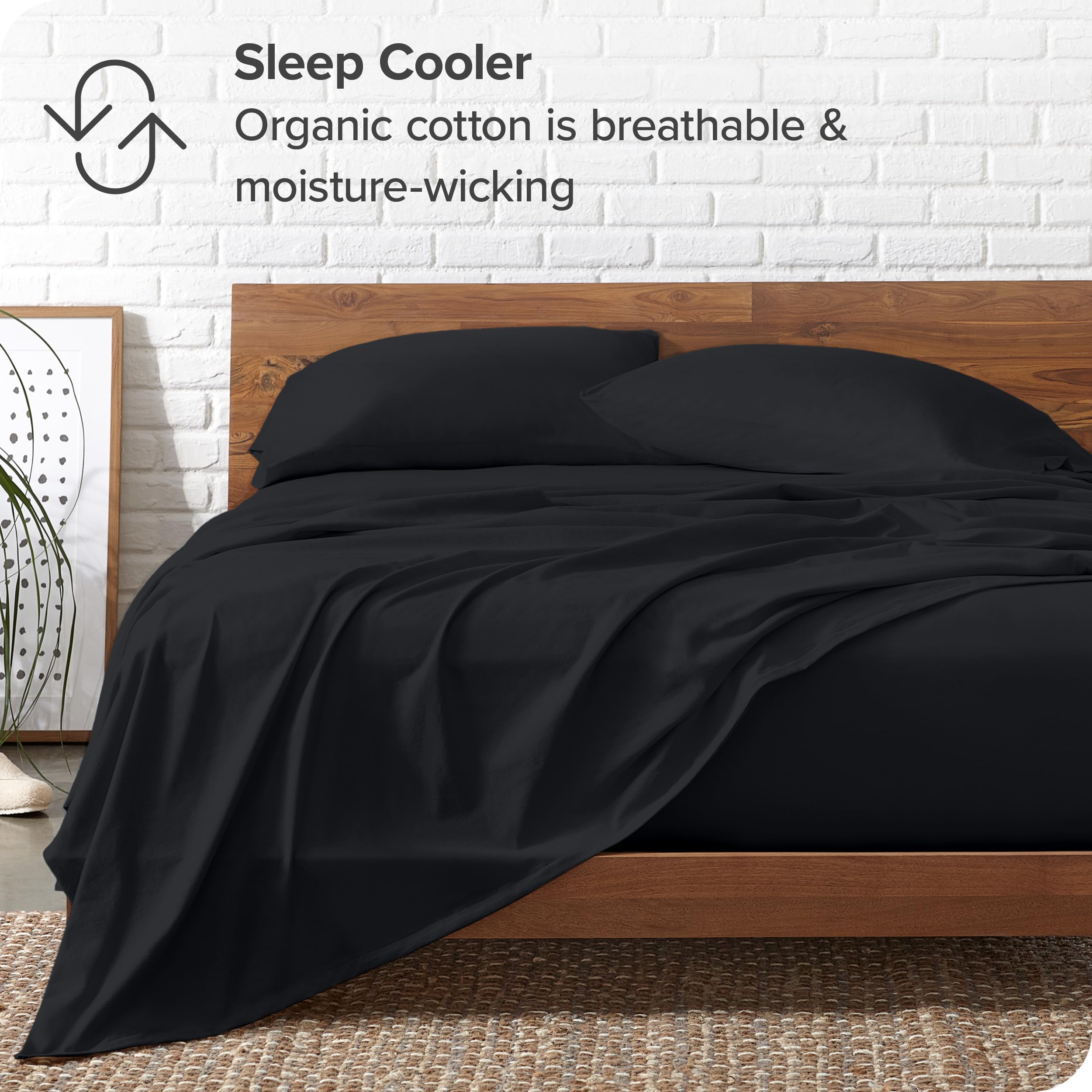 Bare Home 100% Organic Cotton Jersey Sheet Set - Ultra Soft Breathable Bed Sheets with Deep Pockets for Twin Size Beds - Includes Fitted Sheet, Flat Sheet & Pillowcases (Black) - Perfect for Cozy Nights, Guest Rooms & Dorm Essentials