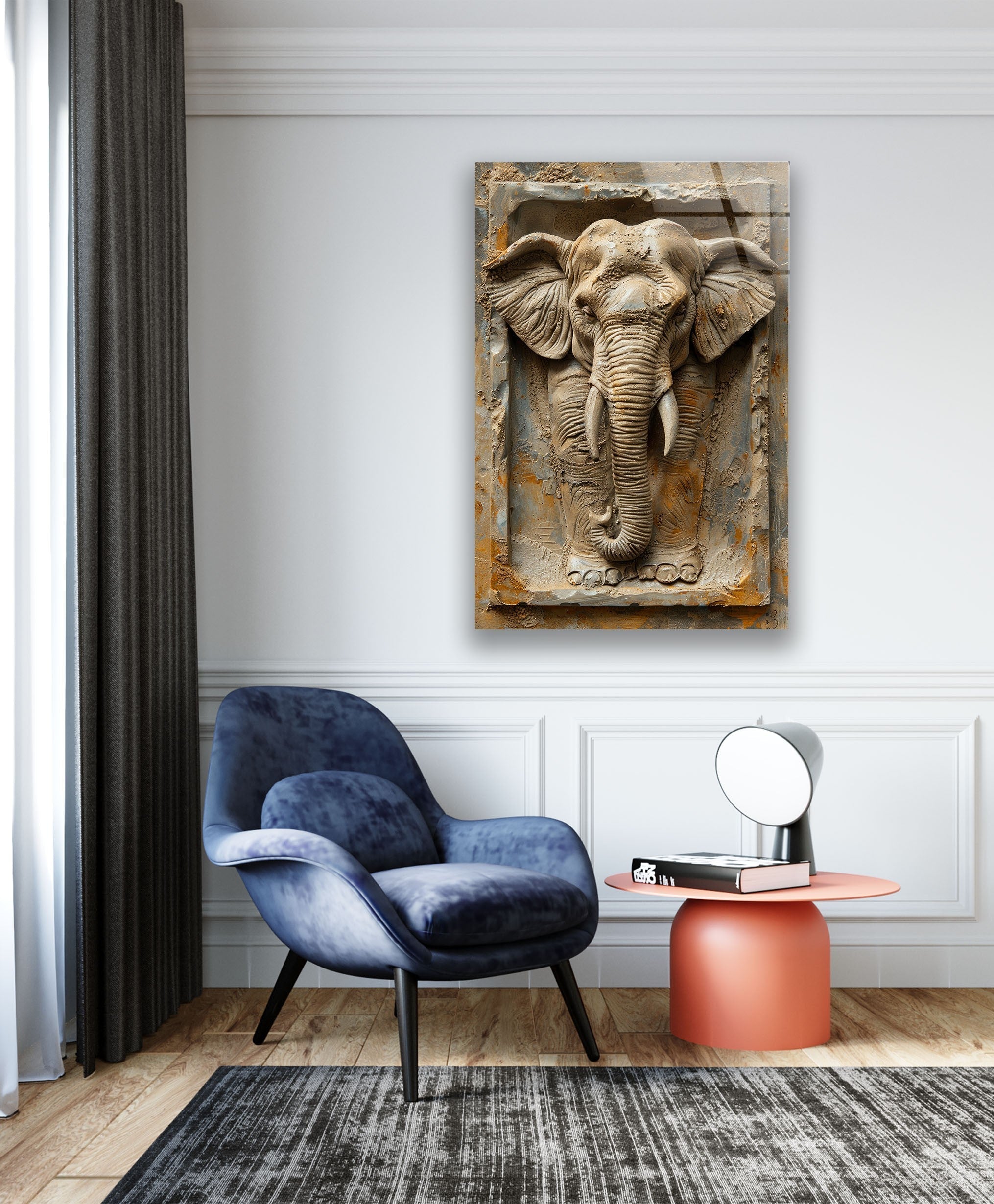 3D Elephant Stone Art Glass Wall Decor - Handmade Modern Home Decor for Living Room, Bedroom, Office - Unique Gift Idea for Animal Lovers