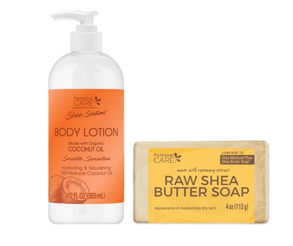 Organic Shea Solution Coconut Body Lotion 12 fl oz & Shea Butter Soap 4 oz - Hydrating Moisturizer for Dry Skin, Natural Skincare Gift Set for Women & Men - Perfect for Daily Use, Travel & Spa Days