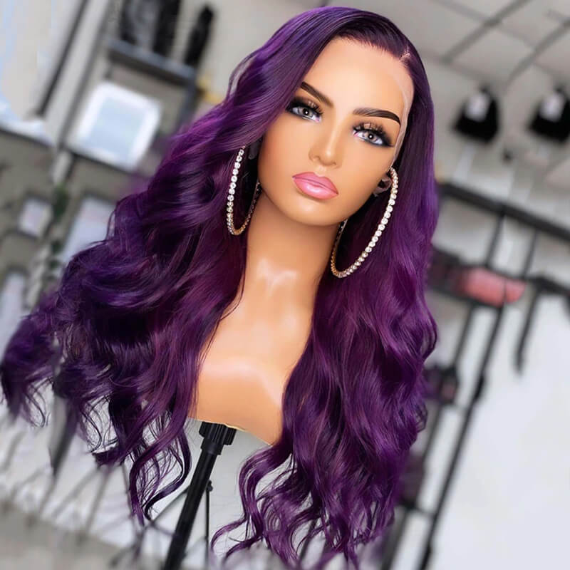 Eullair Dark Purple Glueless Body Wave Lace Front Wig - Affordable Human Hair Wig for Brown Skin Women | Perfect for Daily Wear, Cosplay & Special Occasions