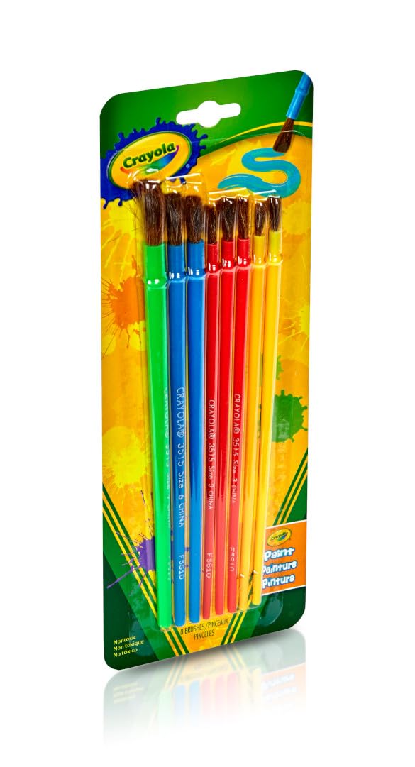 Crayola Kids Paint Brush Set - 8 Count Assorted Sizes for Children's Art Projects | Painting Supplies for Elementary & Preschool | Perfect for Classroom Activities, DIY Crafts & Home Art Kits