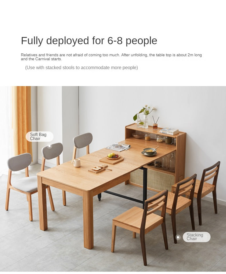 Solid Oak Wood Extendable Dining Table & Buffet Sideboard - Perfect for Small Spaces, Entertaining, and Modern Farmhouse Decor