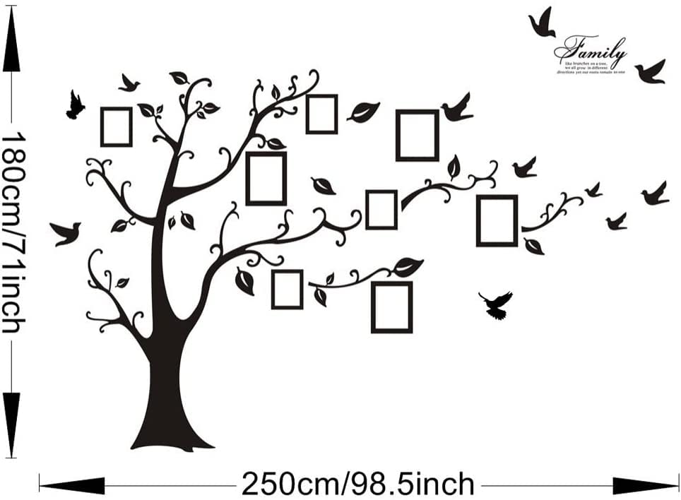 Large DIY Black Photo Frame Tree Wall Decal Sticker - Family Tree Wall Art Decor for Living Room, Bedroom, Home Décor (Black Tree to Right) - Perfect for Family Photos, Memories & Nursery Decor