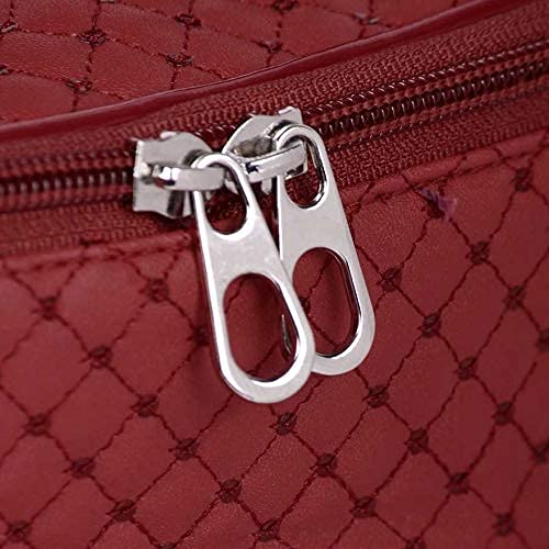 Women's PU Leather Cosmetic Bag - Waterproof Makeup Organizer Travel Toiletry Case (Red) - Perfect for Travel, Gym & Daily Makeup Storage