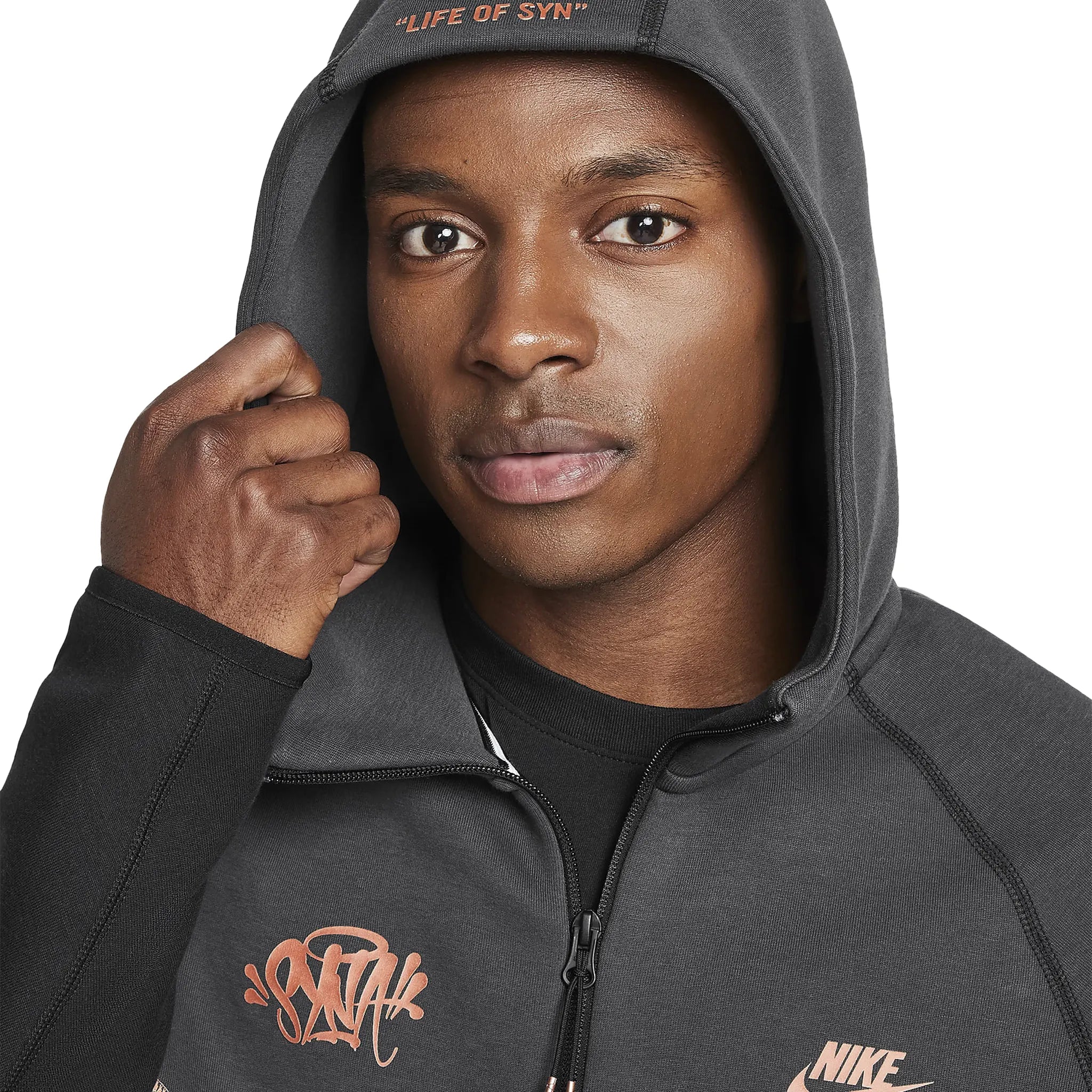 Syna World x Nike Central Cee Tech Fleece Black Hoodie for Men - Lightweight Warm Pullover Sweatshirt - Streetwear Fashion for Urban Lifestyle & Gym Wear