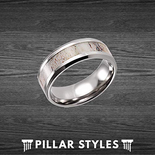 Premium Tungsten Wedding Band Set for Men & Women - 8mm Genuine Silver Deer Antler Inlay Rings - Nature-Inspired Couple's Rings for Anniversary, Engagement & Outdoor Enthusiasts