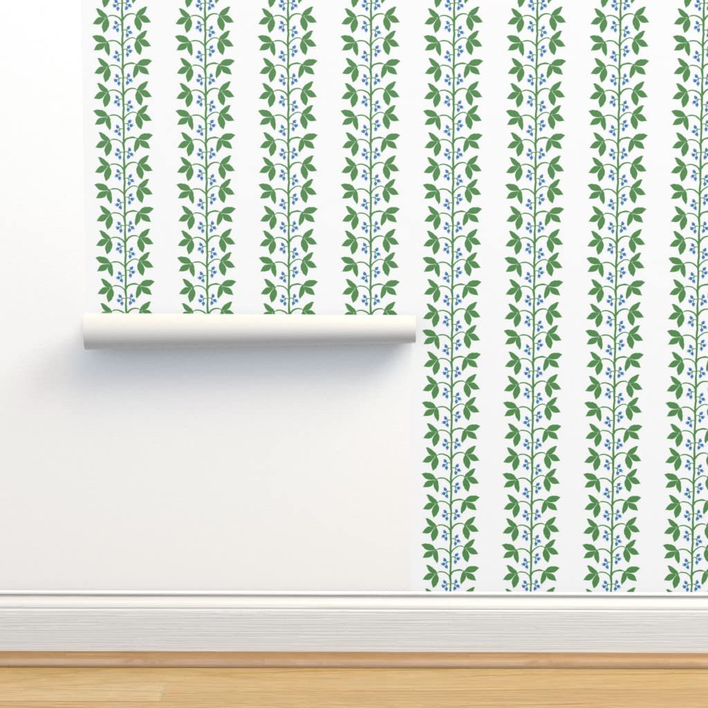 Premium Commercial Grade Wallpaper - 27ft x 2ft Berry Stripe Blue Green Traditional Nursery Wallpaper by Spoonflower | Perfect for Baby Rooms, Bedrooms & Home Decor