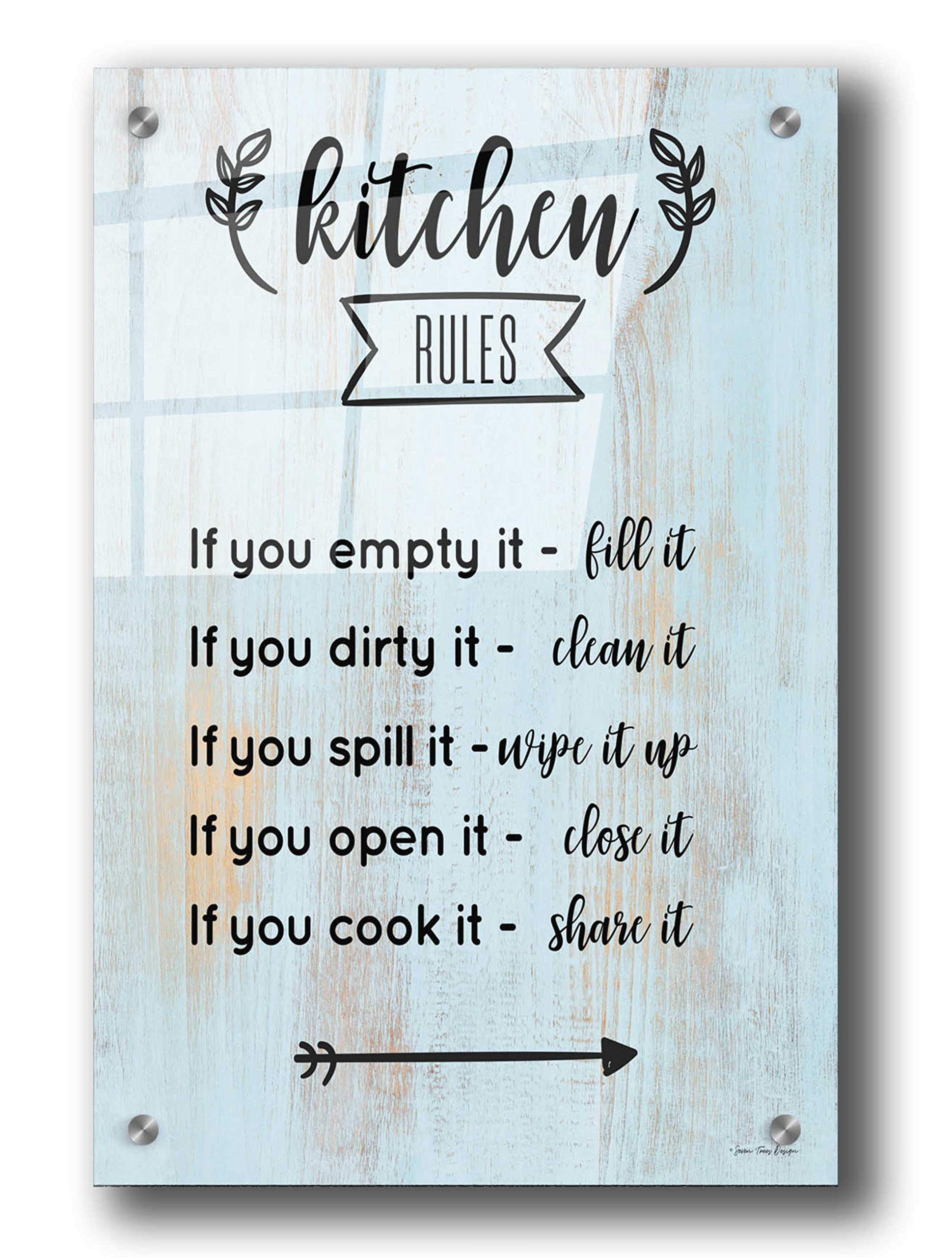 Seven Trees Design 'Kitchen Rules' Acrylic Glass Wall Art - 24x36 Inches Modern Home Decor for Kitchen, Dining Room & Office - Funny Inspirational Quote Sign