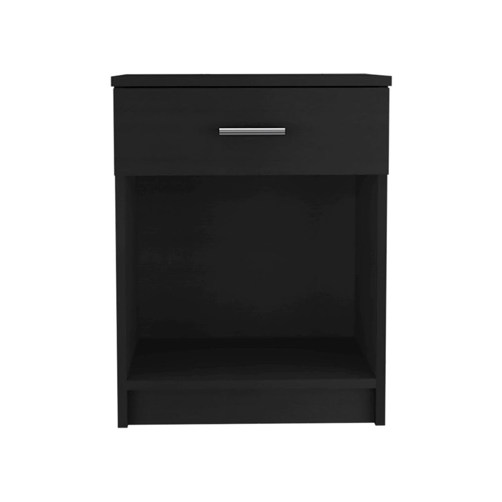 Tuhome Eco-Friendly Nightstand with Superior Top, 1 Drawer & Lower Shelf - Black - Perfect for Bedroom, Living Room & Small Spaces