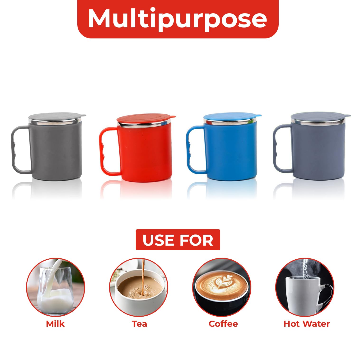 Premium Stainless Steel Insulated Coffee Mug with Lid - Double Wall Vacuum Thermos for Hot Tea, Milk & Beverages - Ideal for Home, Office, Restaurant & Travel - Leakproof & Durable - Gift Pack of 1