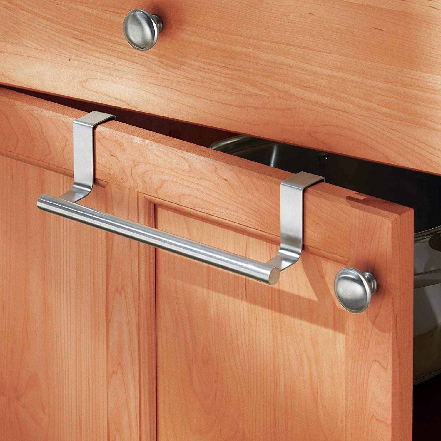 Stainless Steel Adjustable Over Cabinet Towel Bar Holder - 9 Inch Kitchen & Bathroom Organizer for Drawer Storage, Hanging Towels & Utensils - Perfect for Home, Office & RV Use