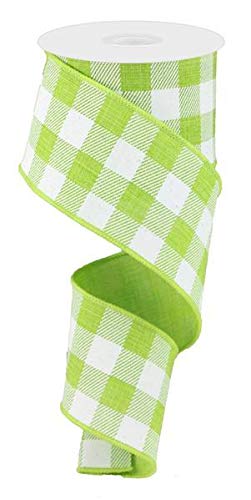 Plaid Check Wired Edge Ribbon - 50 Yards Lime Green & White 2.5 Inch Decorative Ribbon for Gift Wrapping, DIY Crafts, and Party Decorations