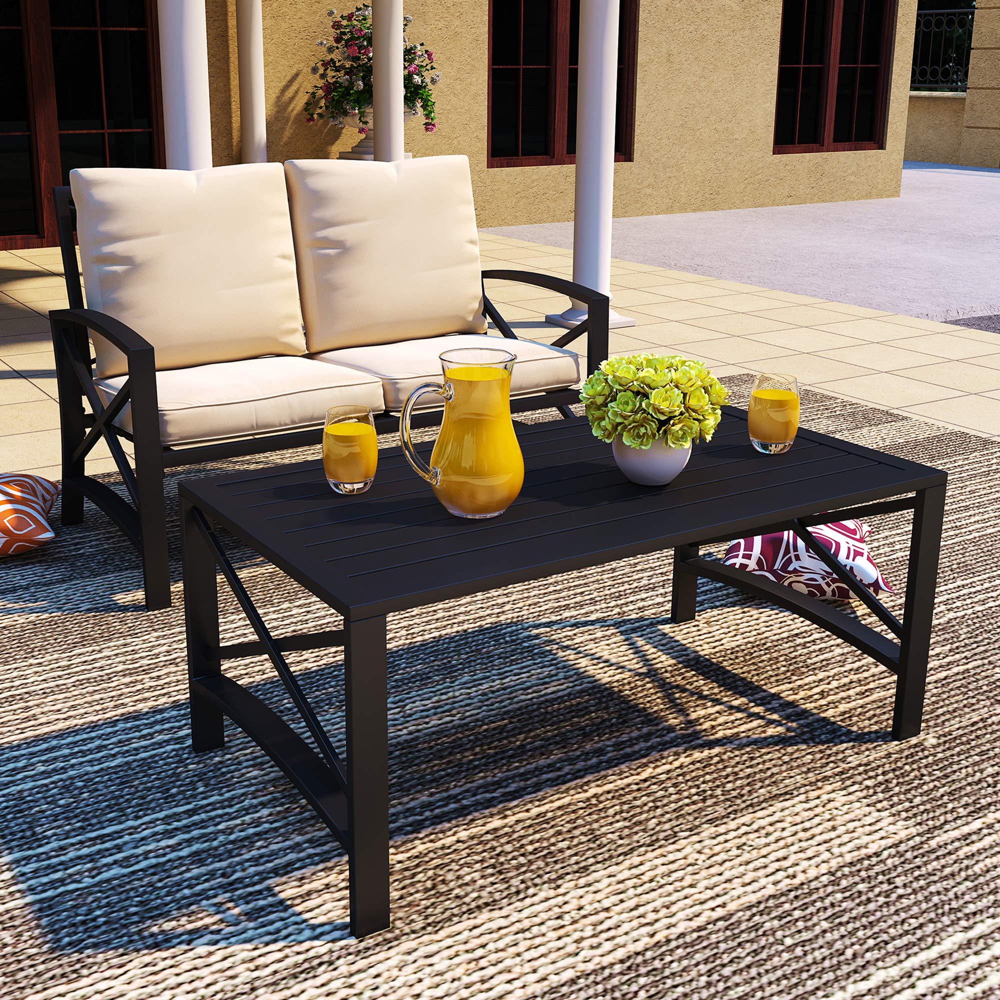 PatioFestival 5-Piece Outdoor Patio Furniture Set - Metal Conversation Sectional Loveseat with Cushions & Coffee Table - Weather-Resistant for Poolside, Backyard, Garden, Lawn (Khaki) | Perfect for Outdoor Entertaining, Relaxation & Summer Gatherings