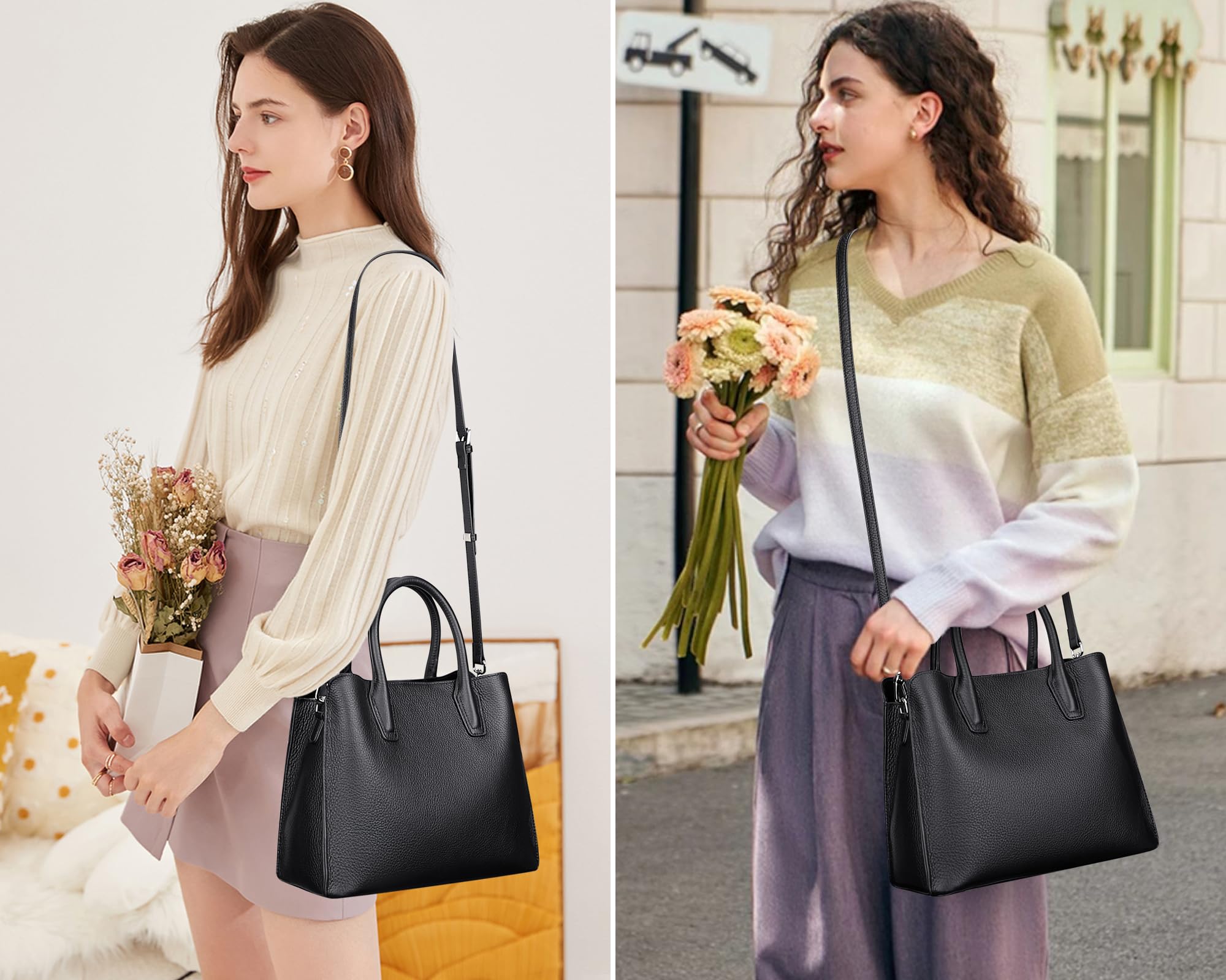Genuine Leather Satchel Bags for Women - Medium Top Handle Handbag, Classic Crossbody Purse | Perfect for Work, Travel & Everyday Use