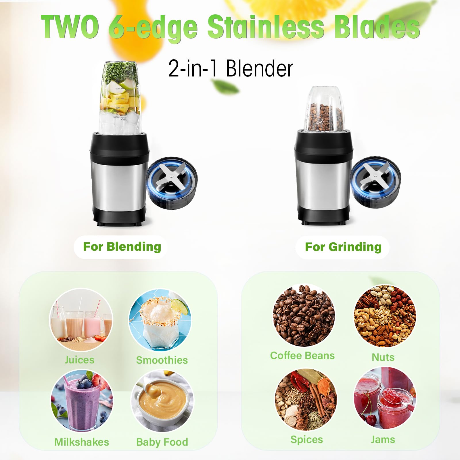 Nahida 1200W High-Speed Blender for Smoothies & Ice Crushing - 6-Fin Blade Professional Blender with 23oz/32oz/37oz Portable Cups - Perfect for Kitchen, Juicing, Protein Shakes & Healthy Drinks