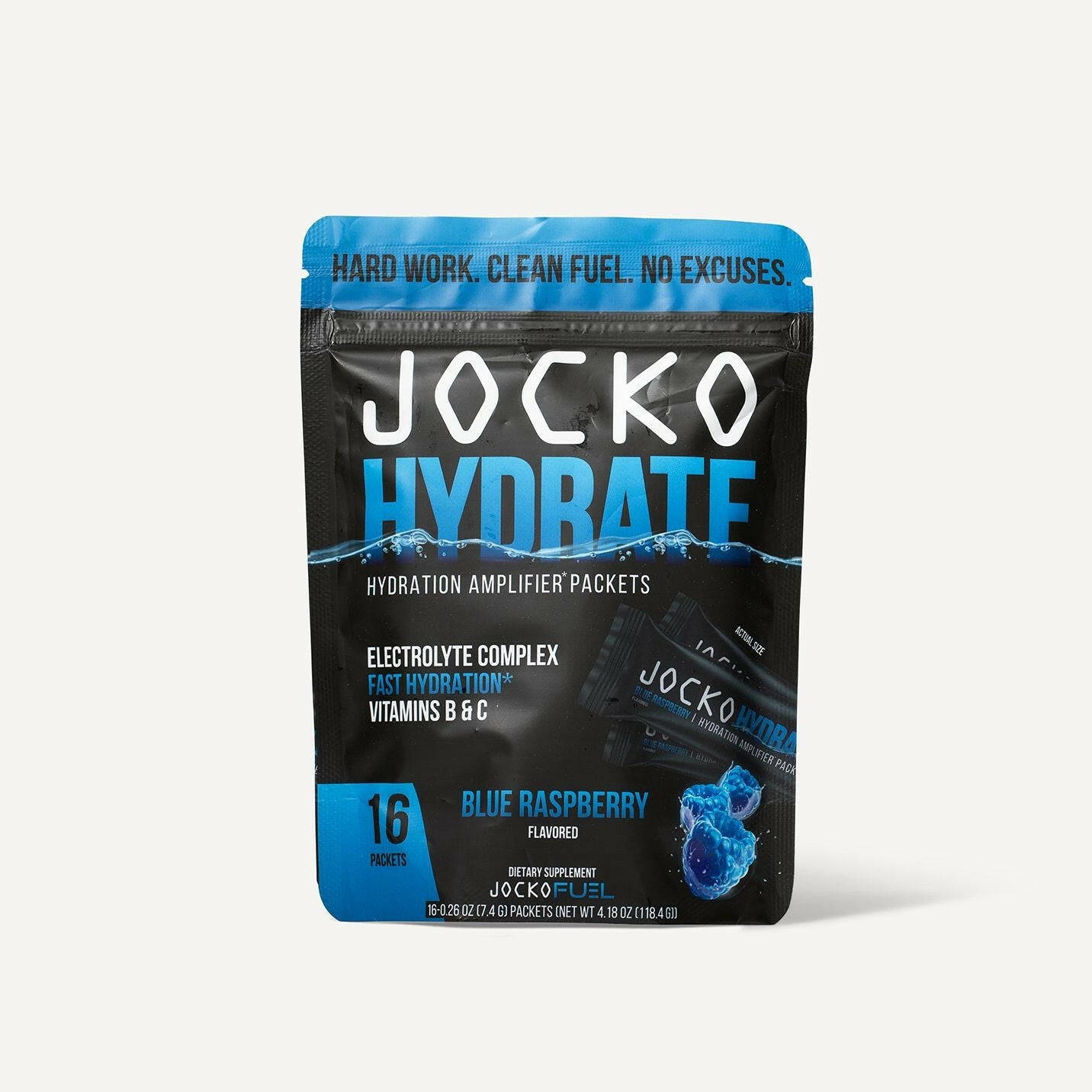 JOCKO Hydrate Sticks - Electrolyte Powder Packets for Rapid Hydration | Perfect for Workouts, Running, Sports & Outdoor Activities