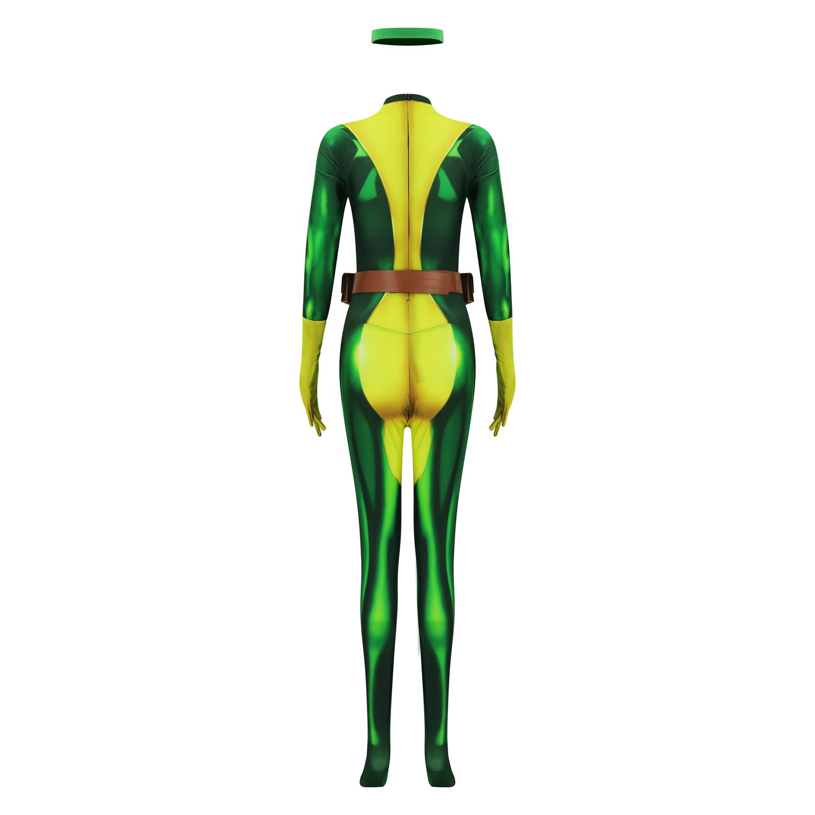 Rogue Superhero Costume for Women - Green Bodysuit Zentai Jumpsuit with Headband & Belt | X-Men Cosplay, Halloween Outfit, Comic-Con Costume | Perfect for Halloween Parties, Comic Conventions & Cosplay Events