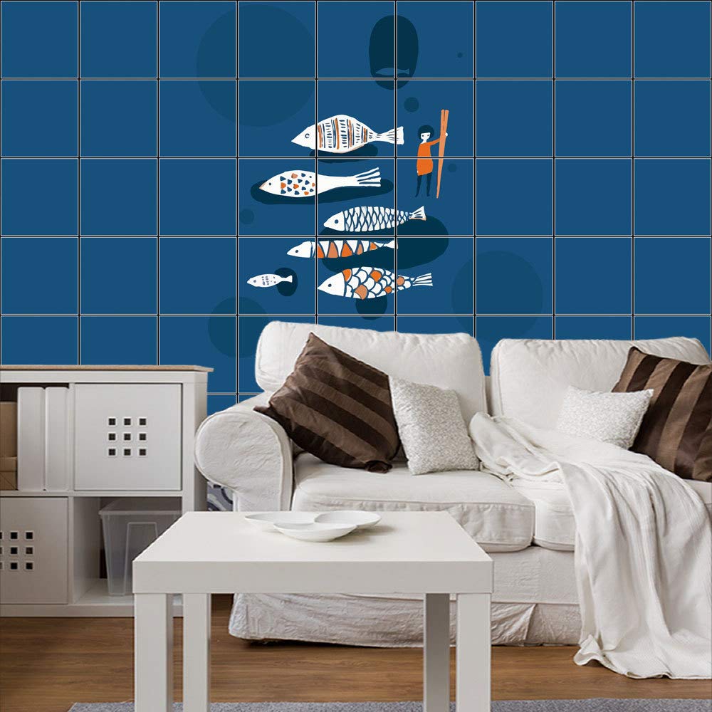Hand-Painted Koi Fish Tile Stickers - 3D Retro Waterproof Floor & Wall Decals - DIY Non-Slip Vinyl Stickers (100cm x 20cm, 5-Pack) for Bathroom, Kitchen Backsplash, Pool Deck & Home Decor