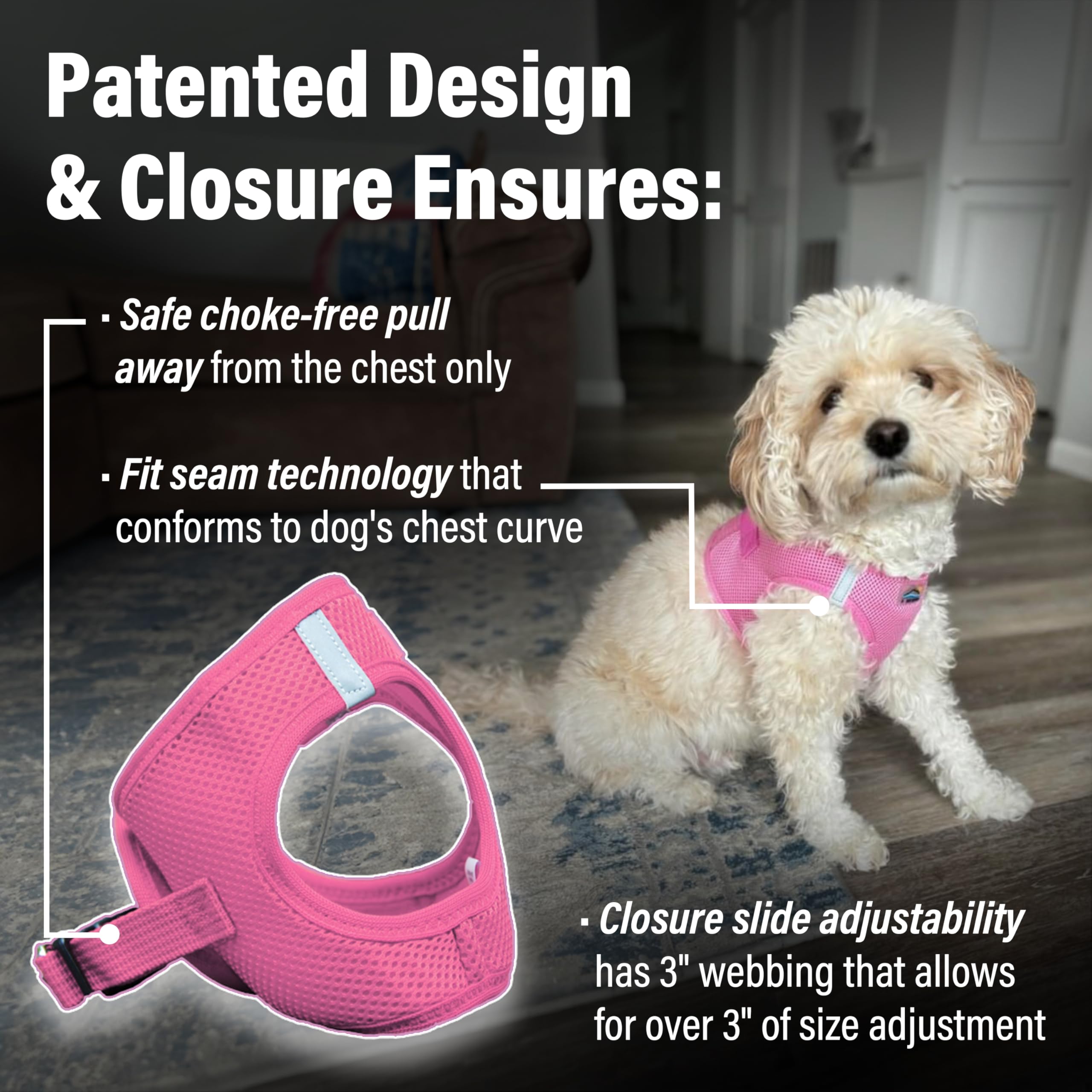 Doggie Design No-Choke Dog Harness - Breathable Mesh Polyester Pet Vest with Easy Step-in Design for Small & Medium Dogs - Candy Pink Size L - Perfect for Walking, Hiking & Outdoor Adventures