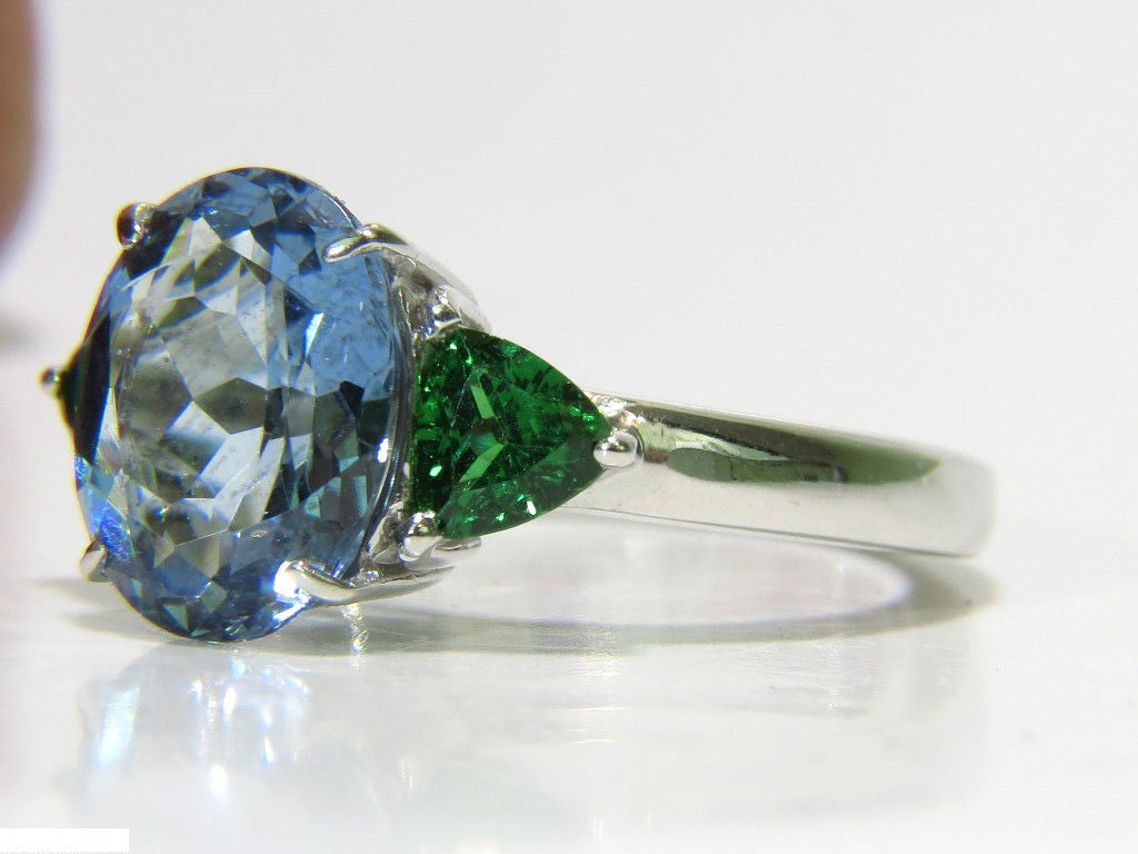3.98CT Natural Aquamarine Tsavorite Ring in 14K Gold - Elegant Modern Jewelry for Women, Perfect for Weddings, Anniversaries & Special Occasions