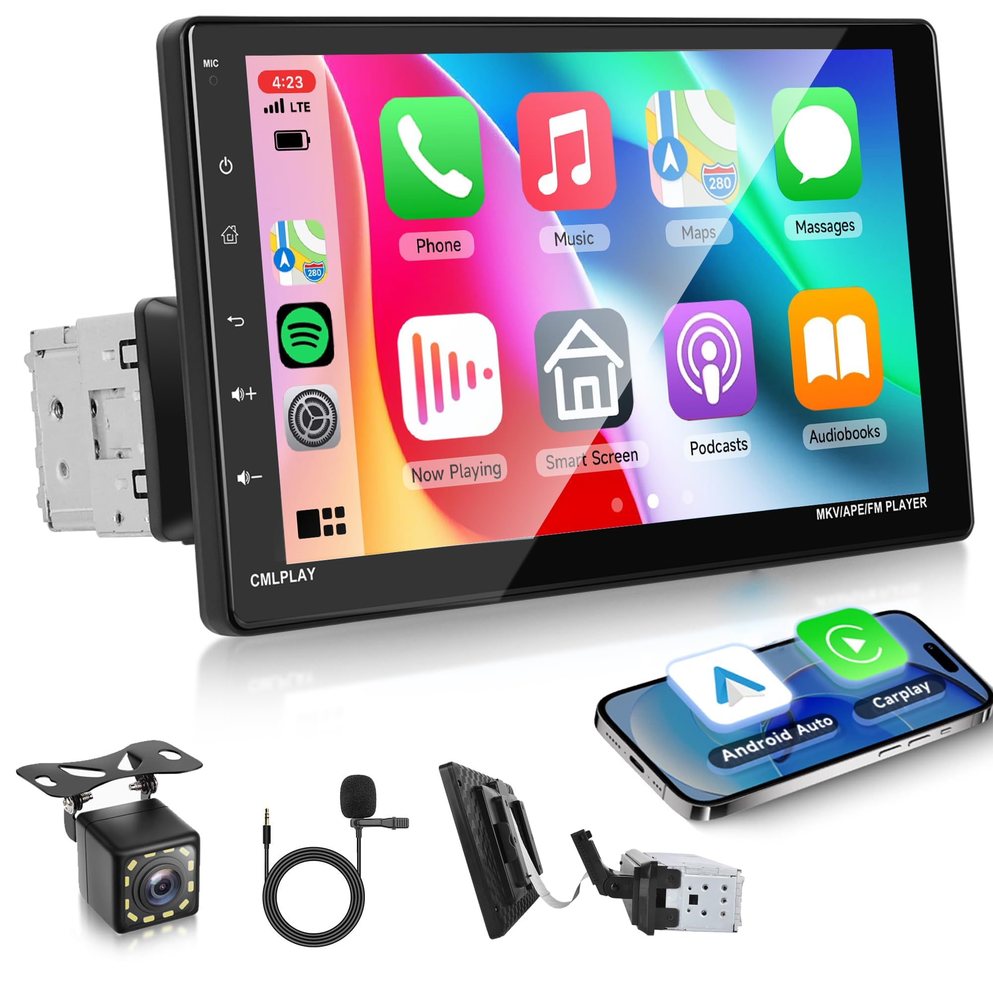 Rimoody 9 Inch Single Din Car Stereo with Apple CarPlay & Android Auto - Bluetooth Touch Screen Radio with FM, Mirror Link, TF/USB/AUX Input, Backup Camera - Perfect for Road Trips & Daily Commuting