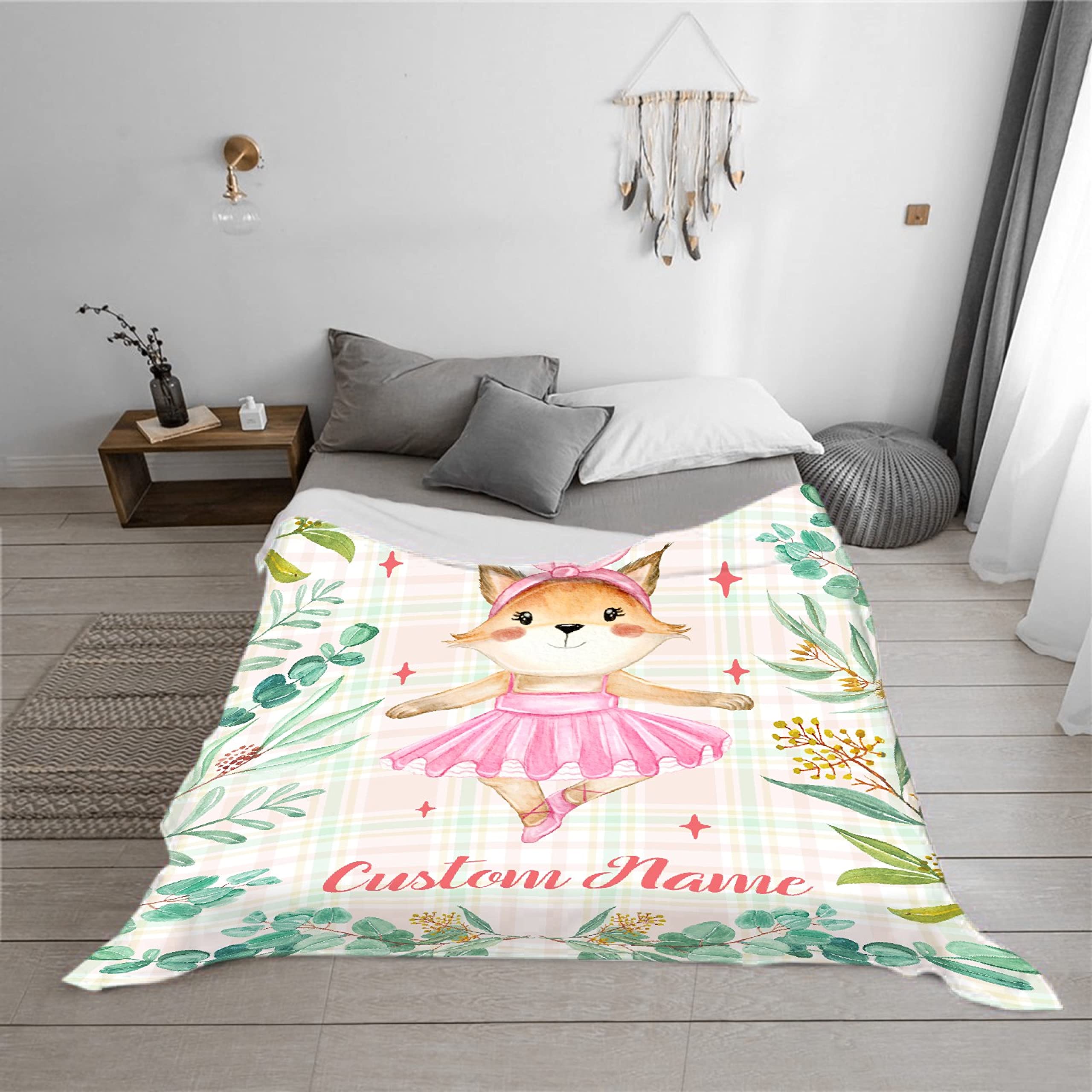 Personalized Baby Blankets for Girls & Boys - Custom Name Embroidered Fox Design - Soft Cozy Fleece Throw Blanket for Newborns - XL Size Baby Shower Gift & Nursery Essential - Perfect for Cuddling, Swaddling & Family Photo Props