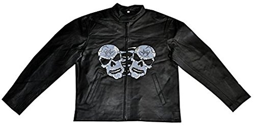 Men's Genuine Leather Motorcycle Jacket with Skull Embroidery - Biker Style, Durable & Comfortable for Riding, Cruising & Outdoor Adventures