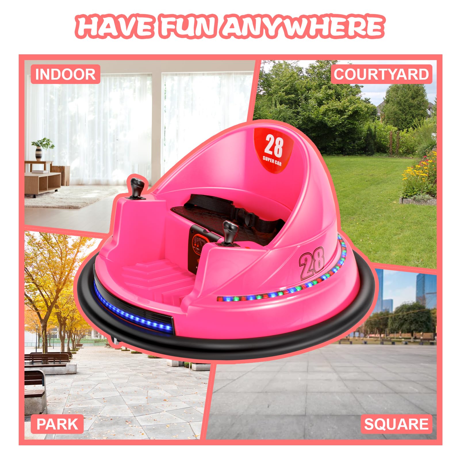 12V Electric Ride On Bumper Car for Kids Ages 1.5-8 Years - 3-Speed Remote Control & Bluetooth Toy with 360° Spin, DIY Stickers, ASTM-Certified (Pink) - Perfect for Indoor Playrooms, Birthday Gifts & Toddler Entertainment