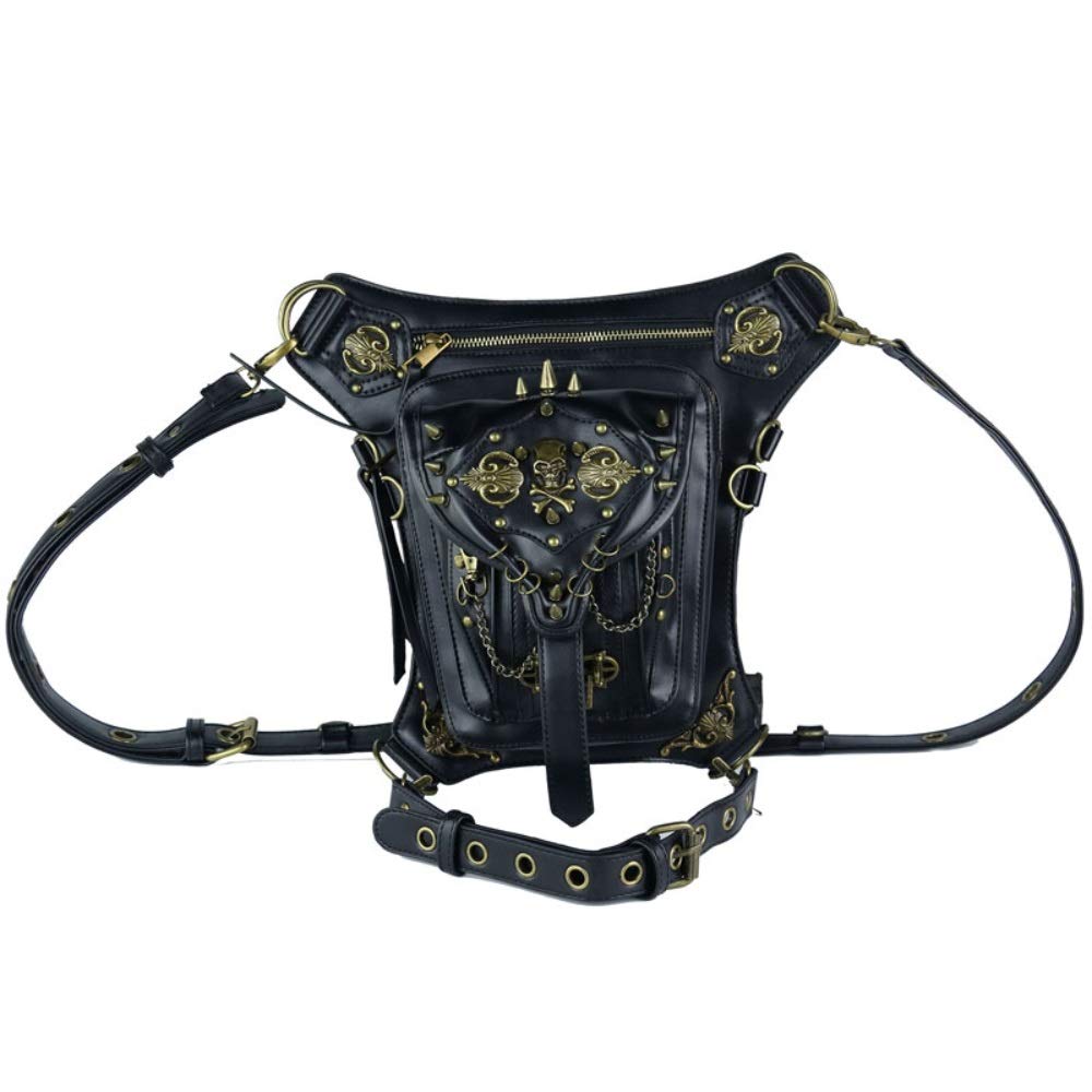 Vintage Steampunk Leather Waist Bag & Shoulder Bag - Gothic Unisex Crossbody Bag, Motorcycle Leg Pouch, Multifunctional Wallet Purse for Men & Women (Black) - Perfect for Cosplay, Concerts, Travel & Outdoor Adventures