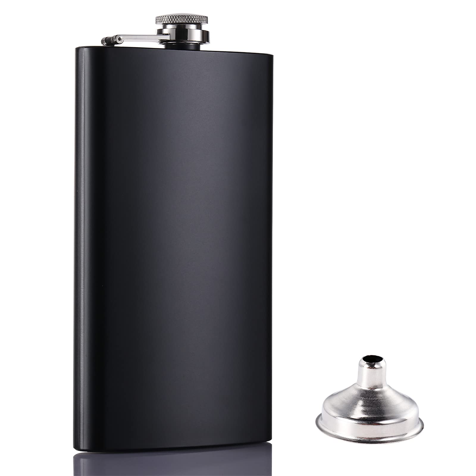 GENNISSY 12OZ Stainless Steel Hip Flask for Whiskey, Vodka & Liquor - 18/8 Food Grade Silver Flask with Funnel (Black) - Perfect for Outdoor Adventures, Camping, Gifts & Parties