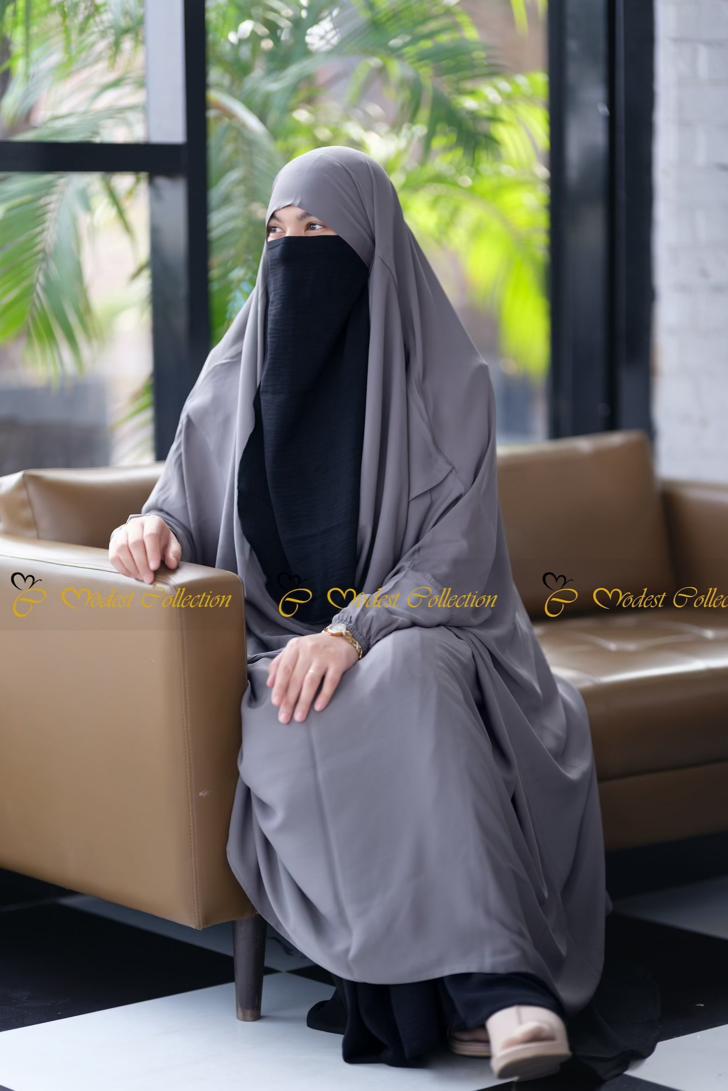 Amaya Niqab with Attached Jilbab in Taupe - Modest Islamic Veil for Women, Perfect for Prayer, Daily Wear & Special Occasions