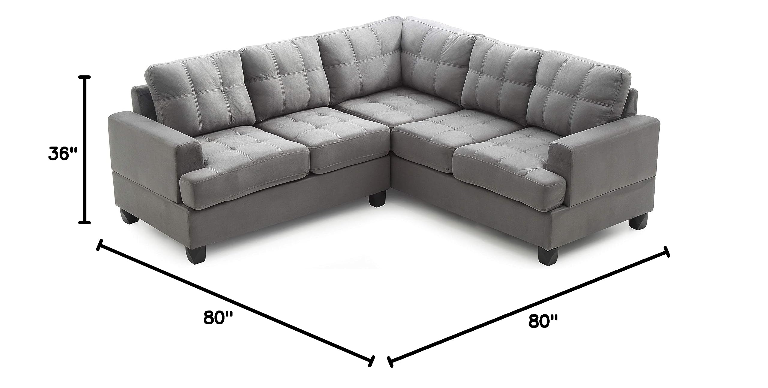 Glory Furniture G513B-SC Modern L-Shaped Sectional Sofa Set with Ottoman, Soft Grey Fabric, 2-Piece Modular Design - Perfect for Living Room, Family Room & Small Spaces