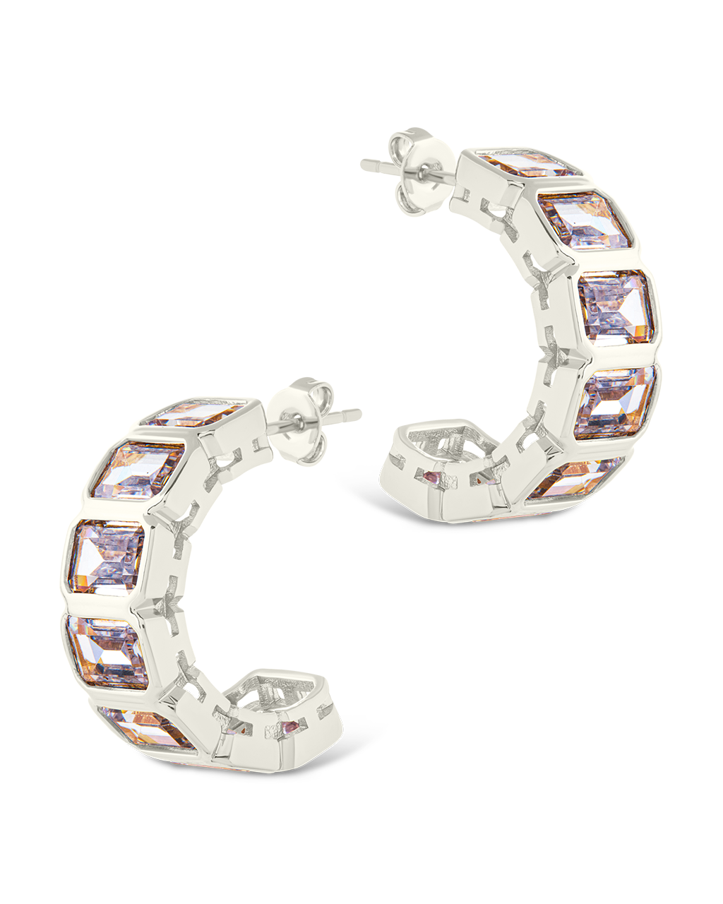 Nyssa Bezel CZ Station Hoop Earrings for Women - Cubic Zirconia Gold Plated Dangle Earrings - Elegant Jewelry Gift for Birthday, Anniversary & Special Occasions