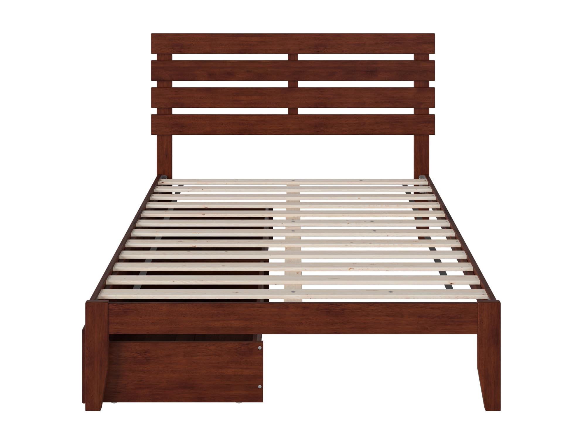 AFI Oxford Full Size Platform Bed with Storage Drawers & USB Charging Station - Walnut Finish Modern Bedroom Furniture for Small Spaces & Apartment Living