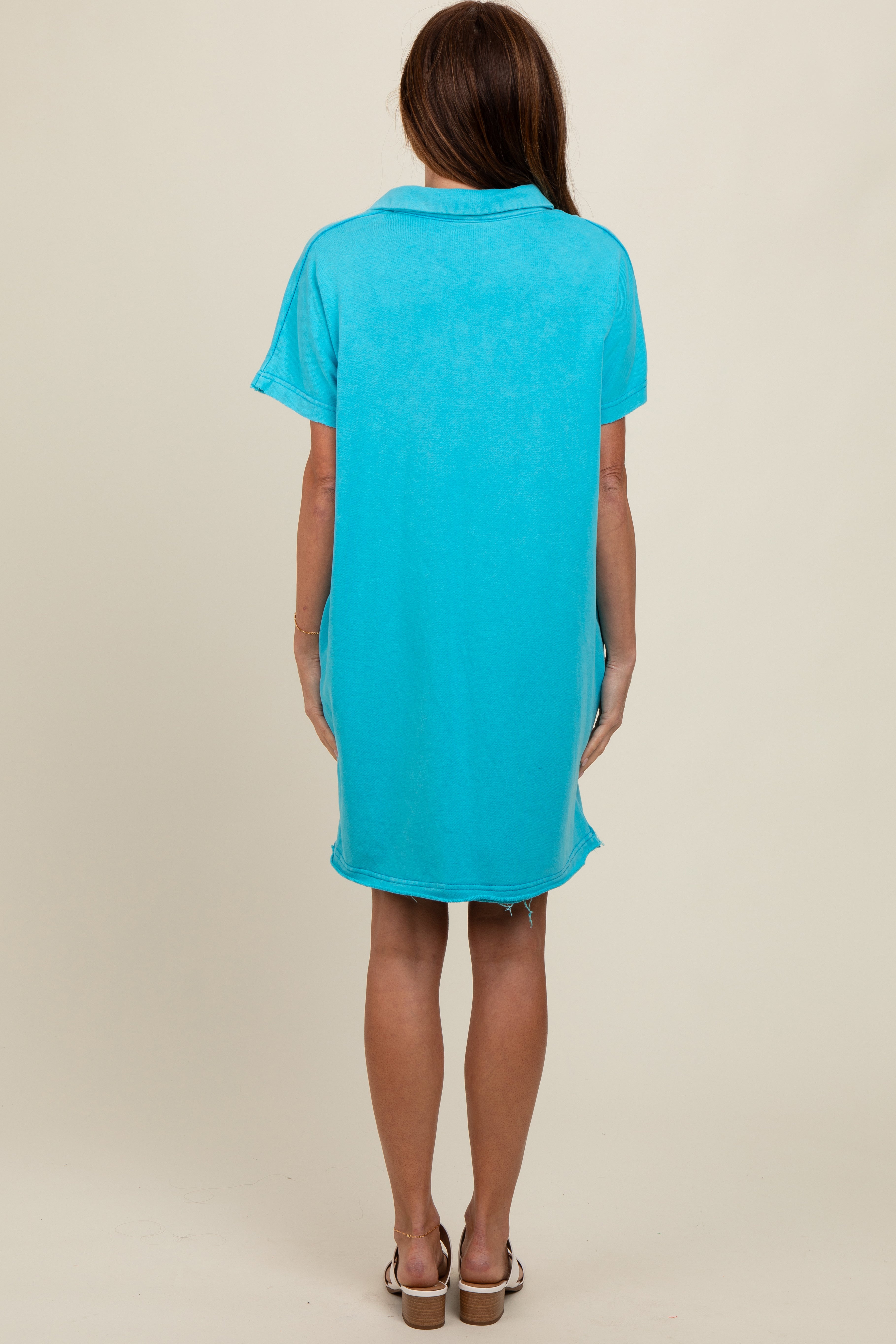 Aqua Mineral Washed French Terry Dress - Soft & Comfortable Women's Casual Dress for Lounge, Travel & Everyday Wear