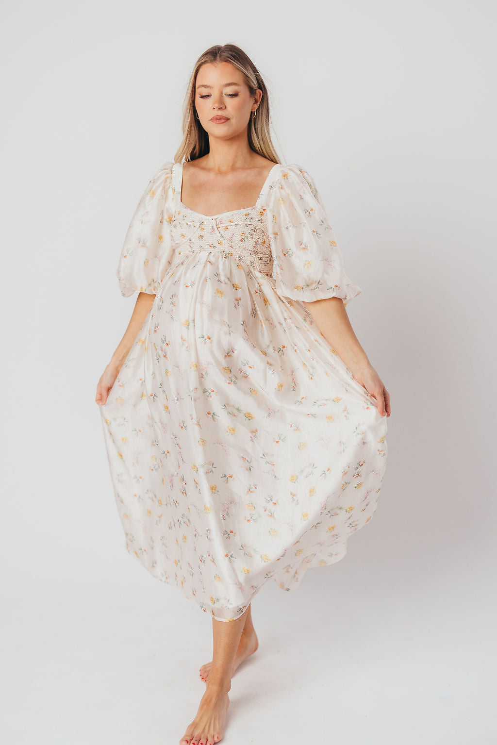 Harlow Maxi Dress - Tiny Yellow Floral Print, Bump Friendly Maternity Dress, Inclusive Sizing S-3XL | Perfect for Summer Vacations, Beach Weddings & Casual Outings