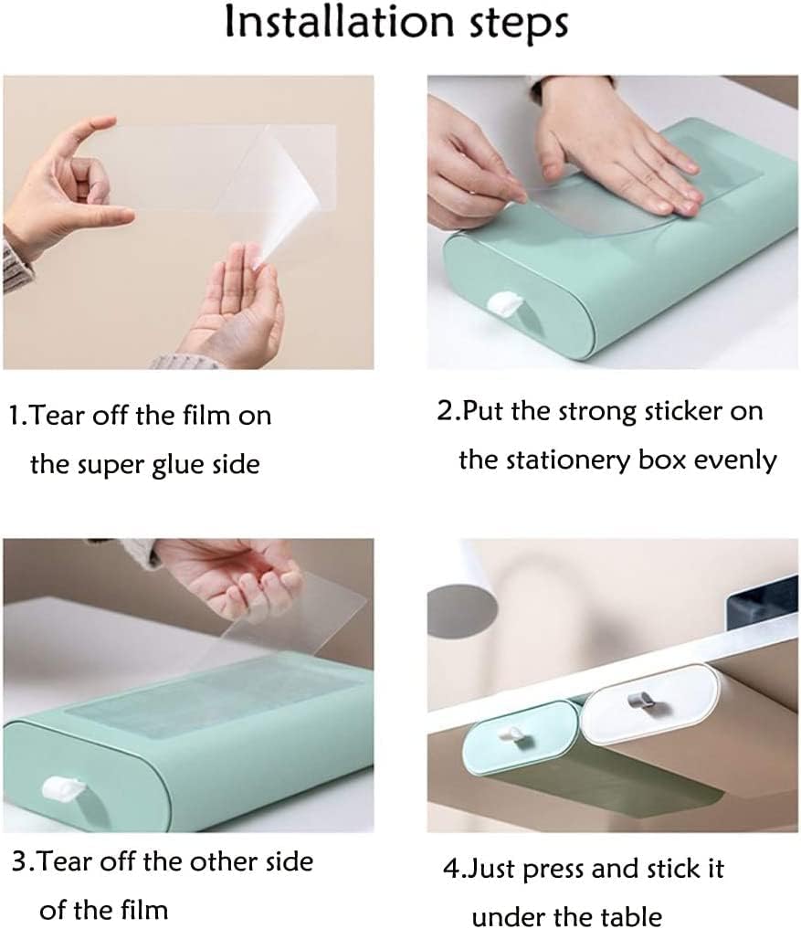 Hidden Self-Adhesive Under Desk Drawer Organizer - Large White Plastic Storage Solution for Office, School, Kitchen & Home - Perfect for Storing Stationery, Utensils & Small Items Under Work Desks or Countertops