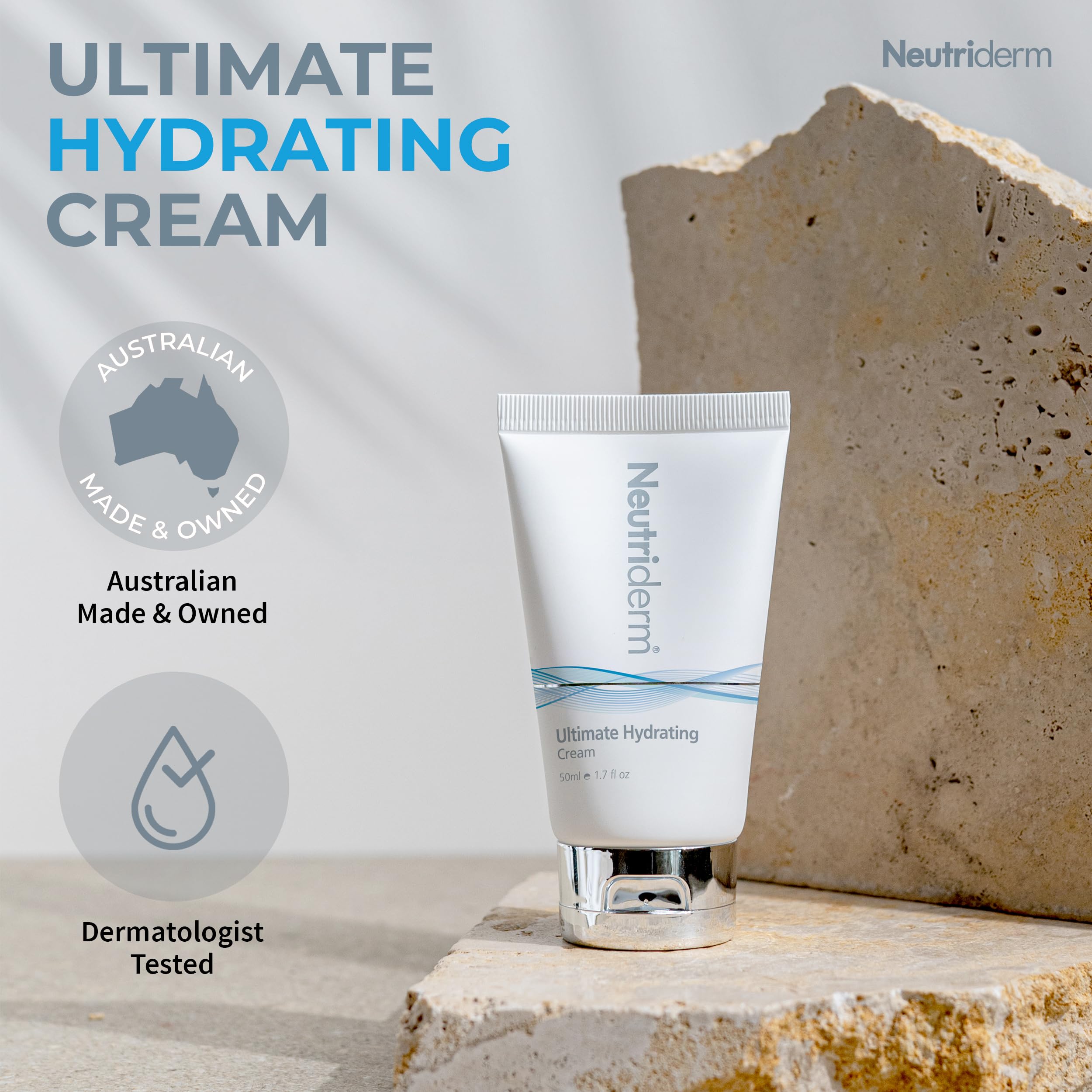 Neutriderm Ultimate Hydrating Face Cream with Vitamin E, Rice & Wheat Protein - Sensitive Skin Moisturizer for Women & Men - Anti-Aging & Dry Skin Care - 50ml - Perfect for Daily Hydration & Nighttime Skincare Routine