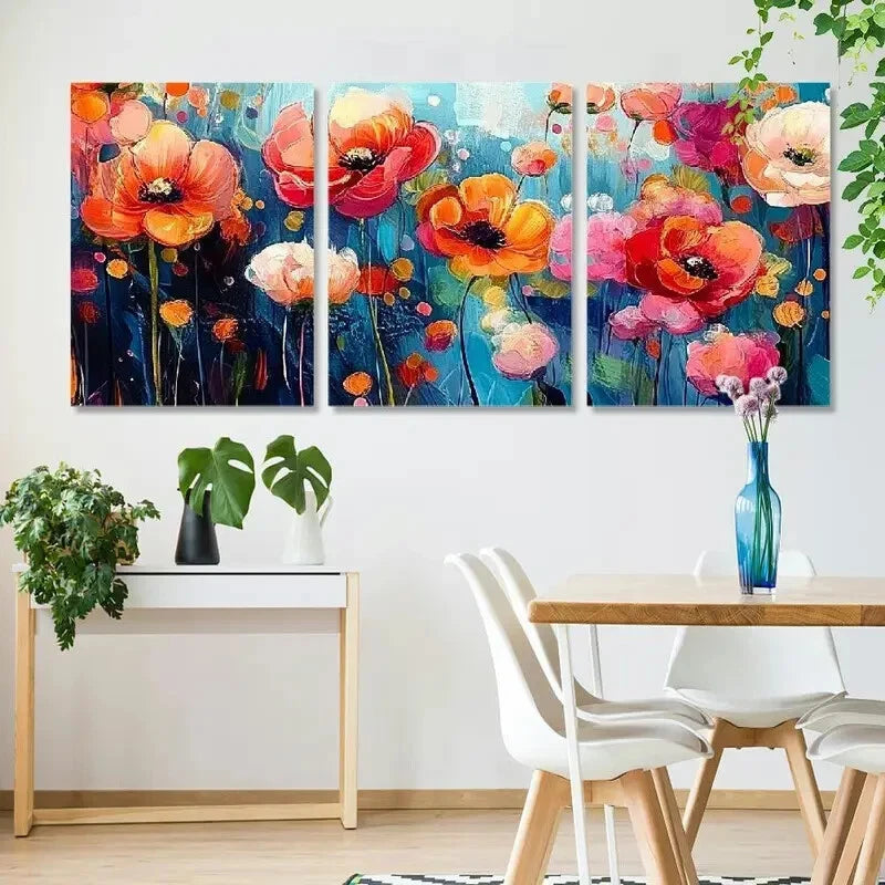 3-Piece Vibrant Poppy & Daisy Floral Wall Art Set - Framed Canvas Paintings 50x70cm - High Quality Print - 100% Australian Made - Ready to Hang - Perfect for Living Room, Bedroom & Office Decor