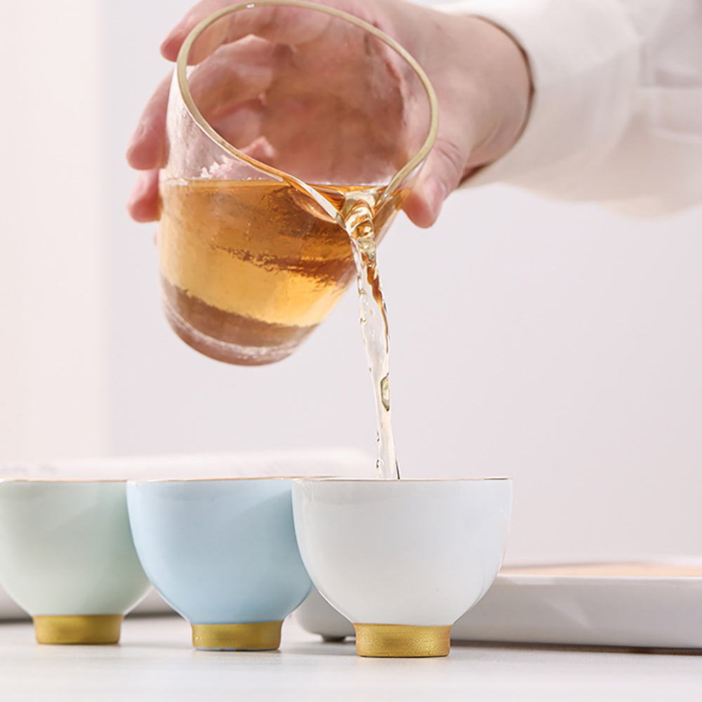 Premium Ceramic Morandi Kung Fu Tea Cup Set - 6 Piece Handcrafted Chinese Tea Cups for Gongfu Tea Ceremony, Home Decor & Gift Giving