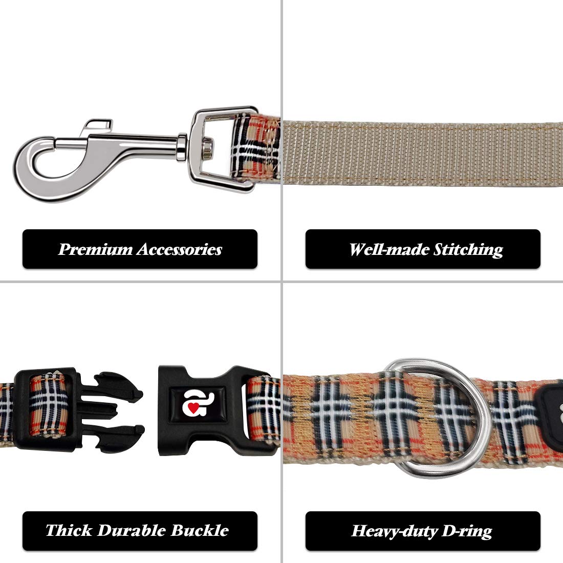 Azuzu Plaid Dog Collar and Leash Set for Small Dogs - Classic Matching Collar & Leash Combo | Perfect for Christmas, New Year, Festivals, Training & Daily Walks | Durable & Stylish Pet Accessories for Puppies & Small Breed Dogs