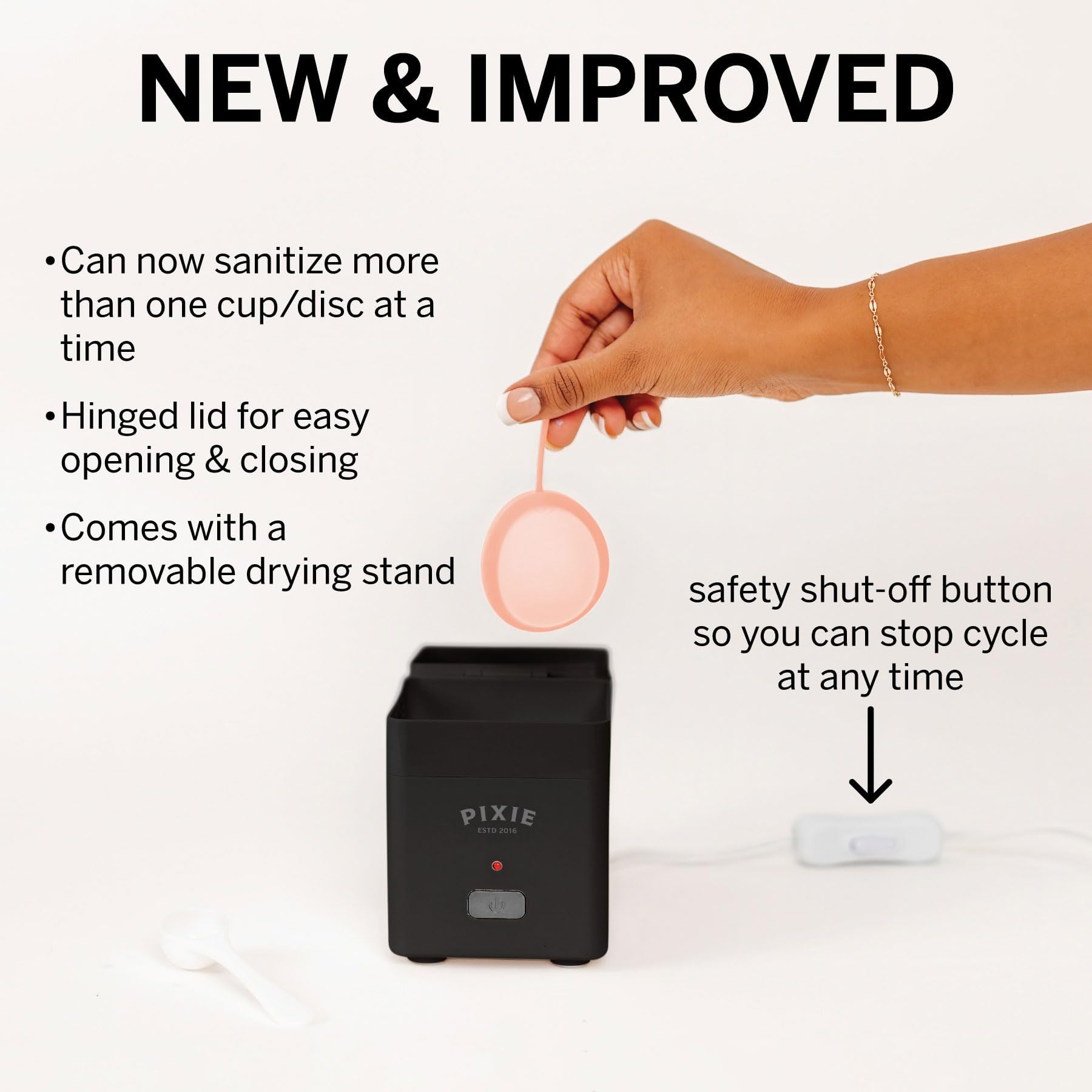 Pixie Menstrual Cup Steamer & Sterilizer - 99.9% Germ Elimination in 3 Minutes | Automatic Timer & Shut-Off | Perfect for Travel, Home & Gym Use | Safe Cleaning for Menstrual Cups & Discs