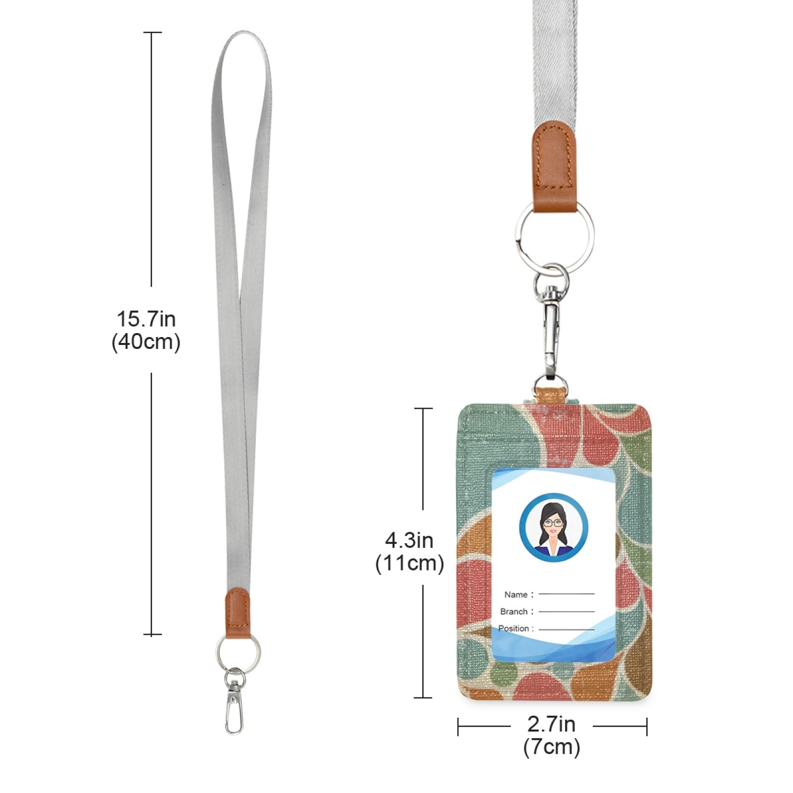 Retro Vertical Leather ID Badge Holder with Lanyard for Office & School Staff