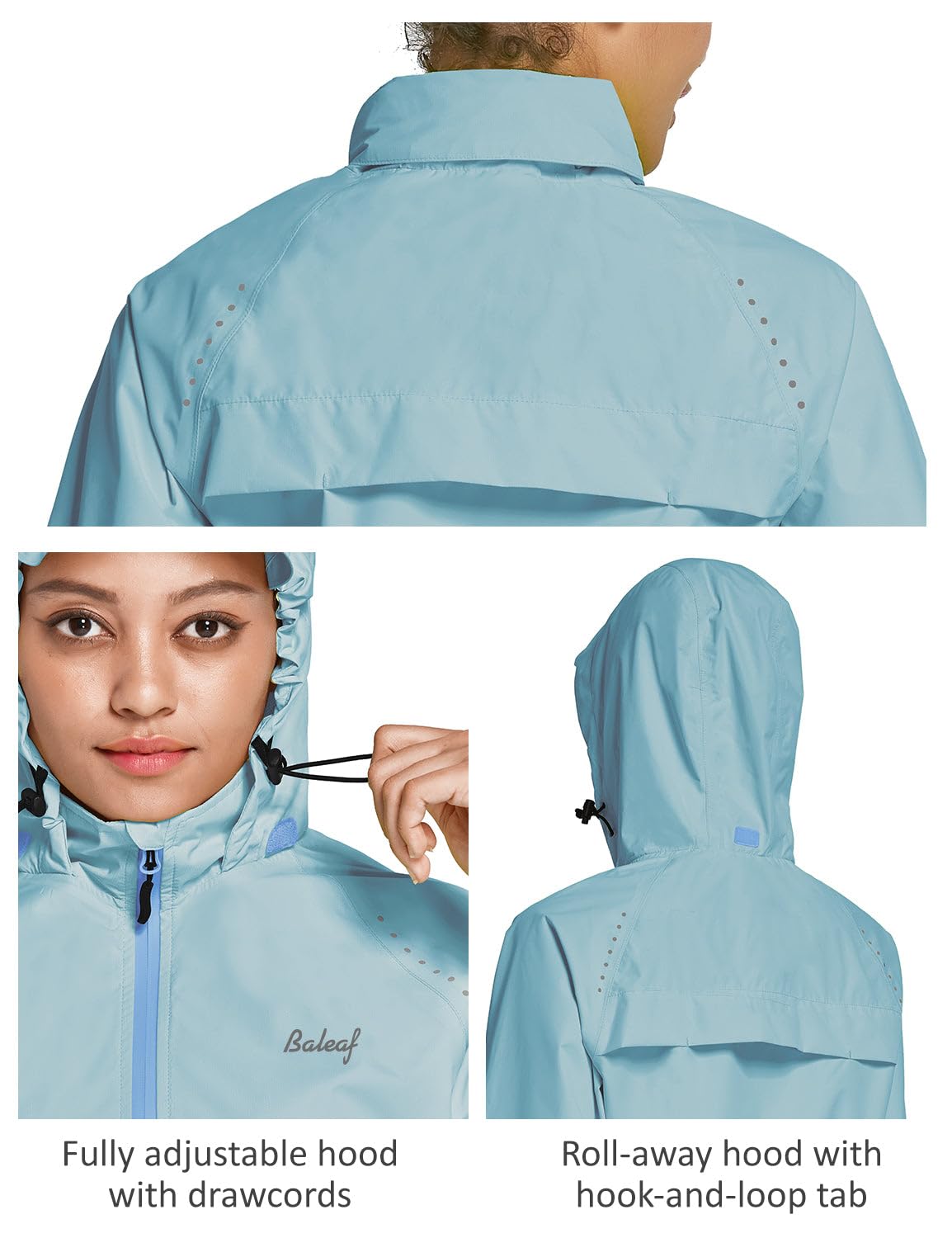 BALEAF Women's Waterproof Windbreaker Jacket - Lightweight Raincoat for Running, Cycling & Outdoor Activities - Reflective & Packable Hooded Windproof Coat (Ideal for Hiking, Commuting & Travel)