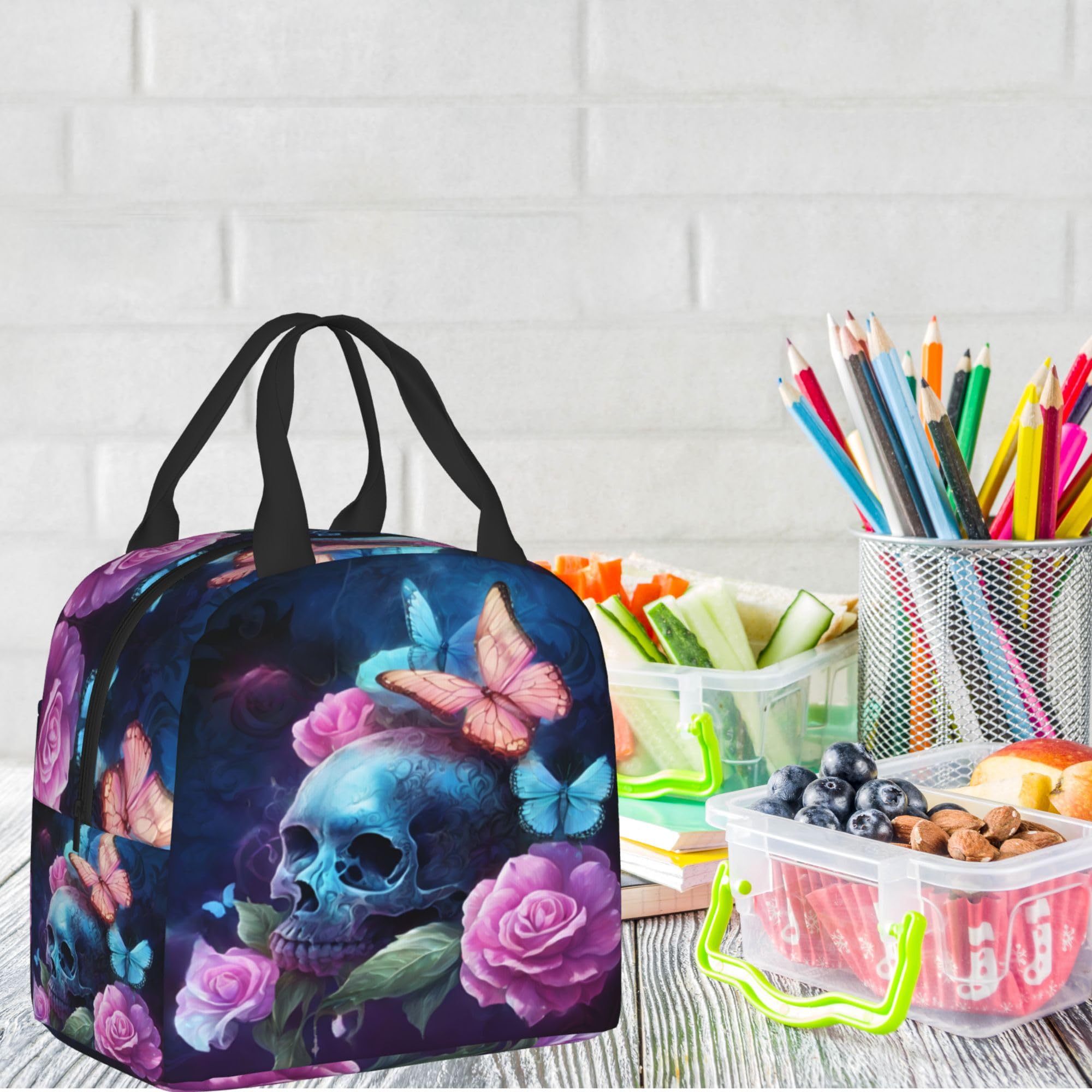Skull Butterfly Insulated Lunch Box - Reusable Thermal Lunch Bag for Women & Men, Perfect for Office, Camping, Hiking, Picnic, Beach & Travel | Great for Work, School, Outdoor Adventures & Daily Commute