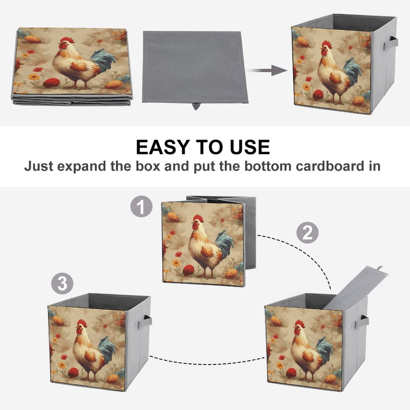 2-Pack Printed Chicken Art Storage Baskets & Bins - Decorative Home Organization Containers for Bedroom, Bathroom, and Closet Storage