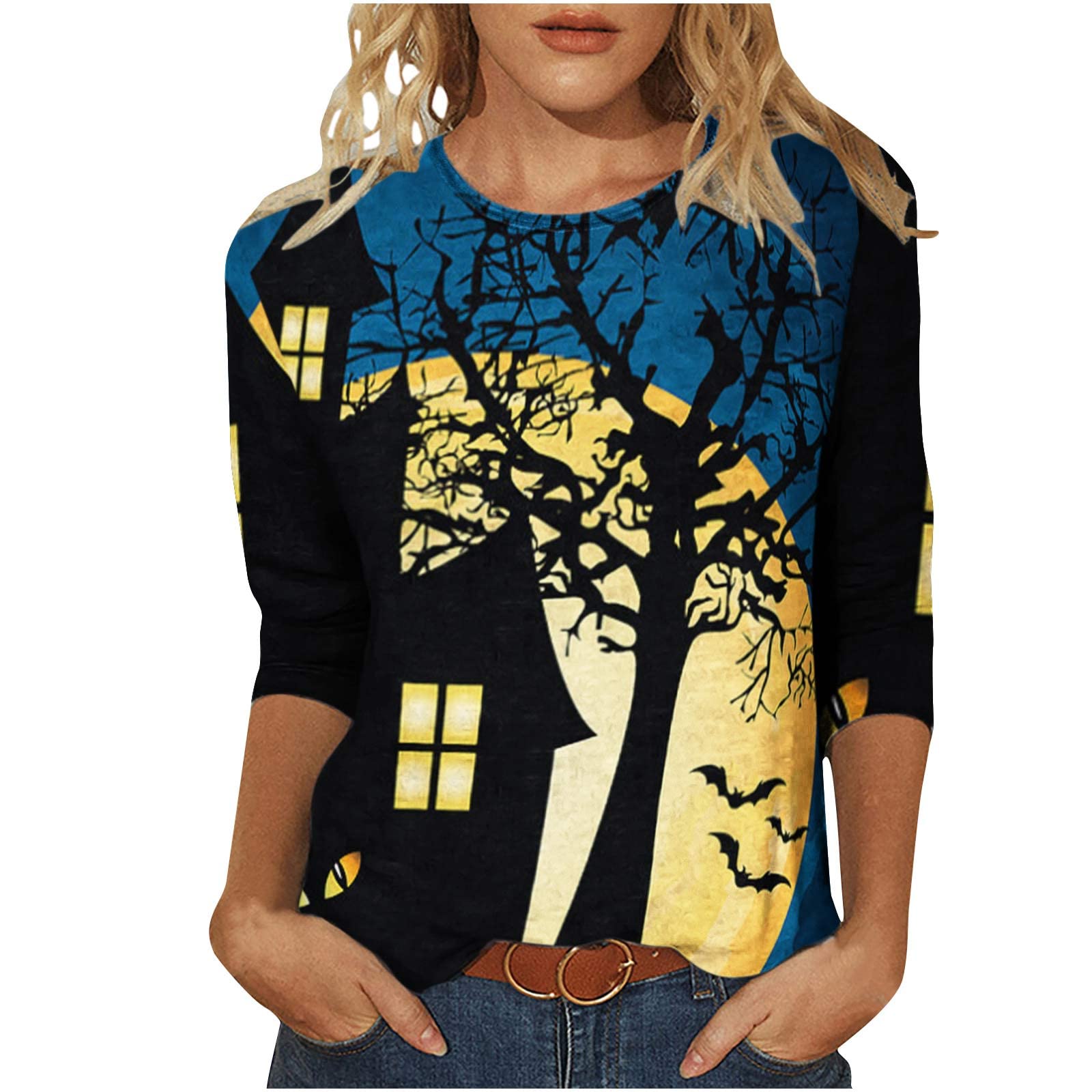 Women's Casual Long Sleeve Sweatshirt - Allover Print Blouse Shirt, Lightweight Loose Pullover Top for Everyday Wear, Street Style & Fall Fashion