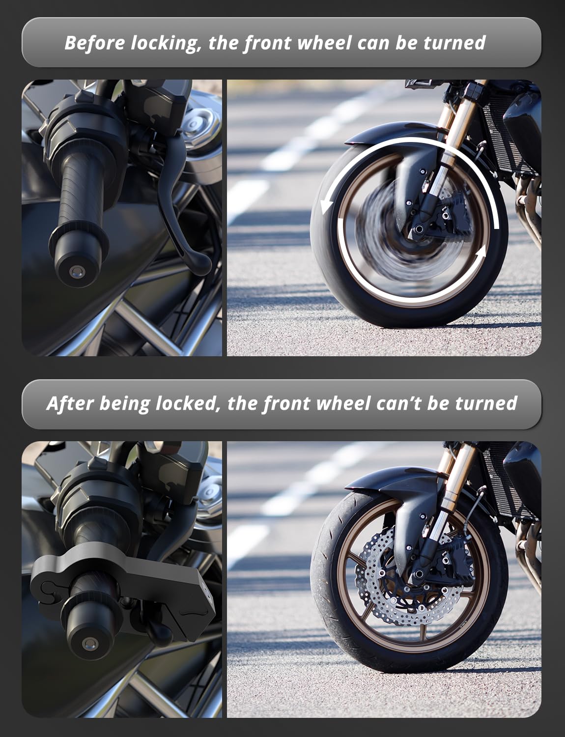 Oasser Motorcycle Lock Set - Anti-Theft for Bikes & ATVs - Secure Handlebars & Helmets on the Go