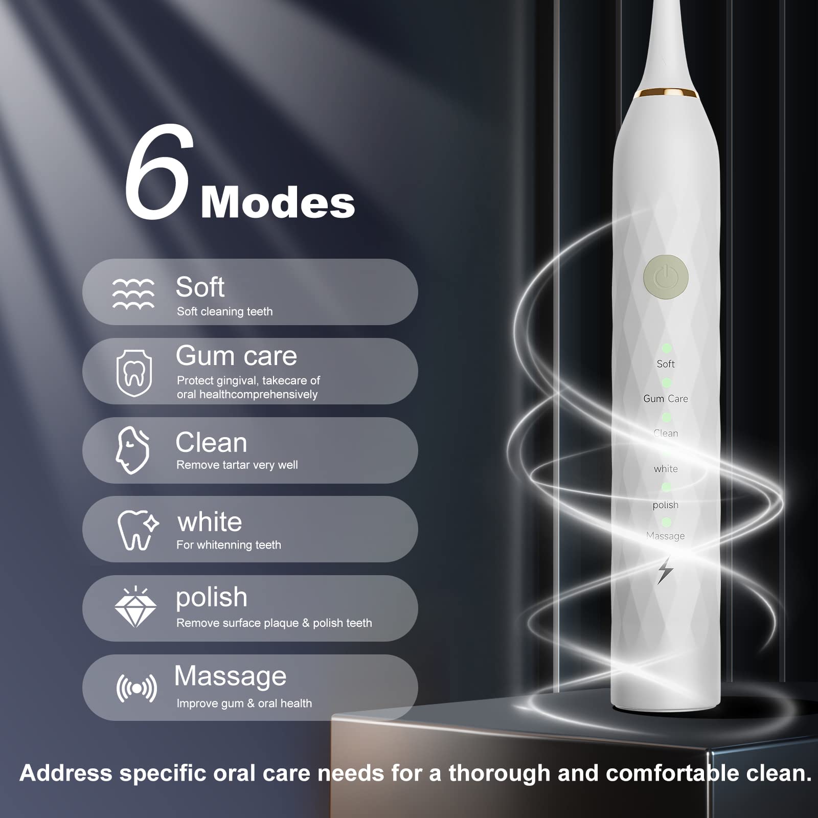 Premium Electric Toothbrush 2 Pack for Adults - 10 Replacement Brush Heads, 2 Holders, 6 Cleaning Modes & Smart Timer - 2 Hour Fast Charge Lasts 60 Days (Black & White) - Perfect for Travel, Home & Family Oral Care