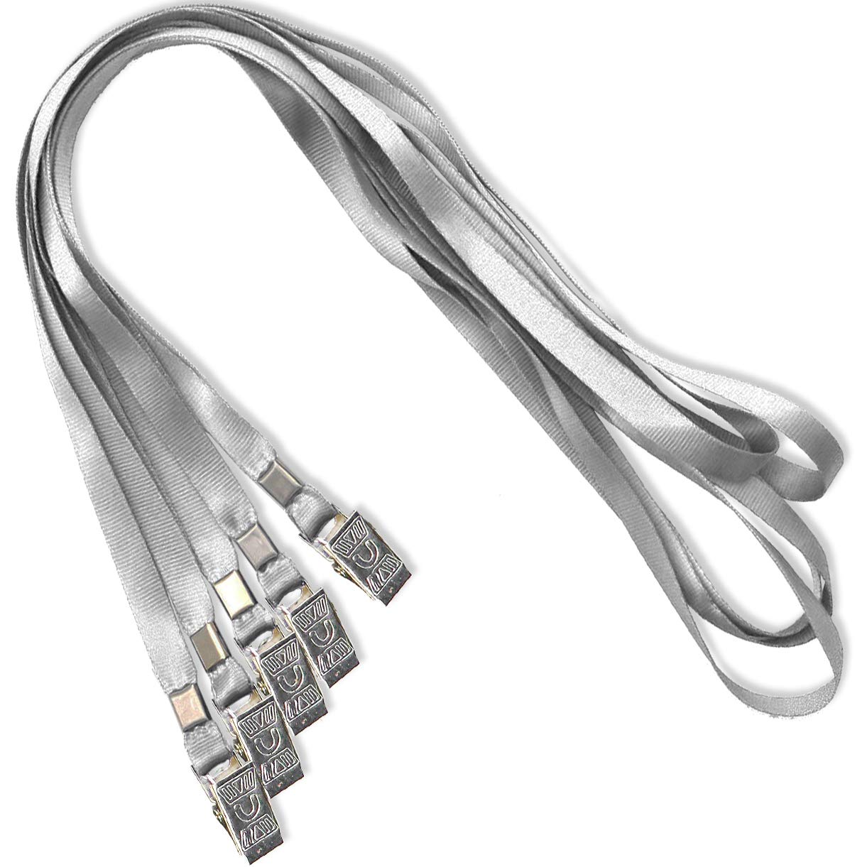 Gray Nylon Lanyards 50-Pack with Bulldog Clip - ID Badge Holders for Work & Events